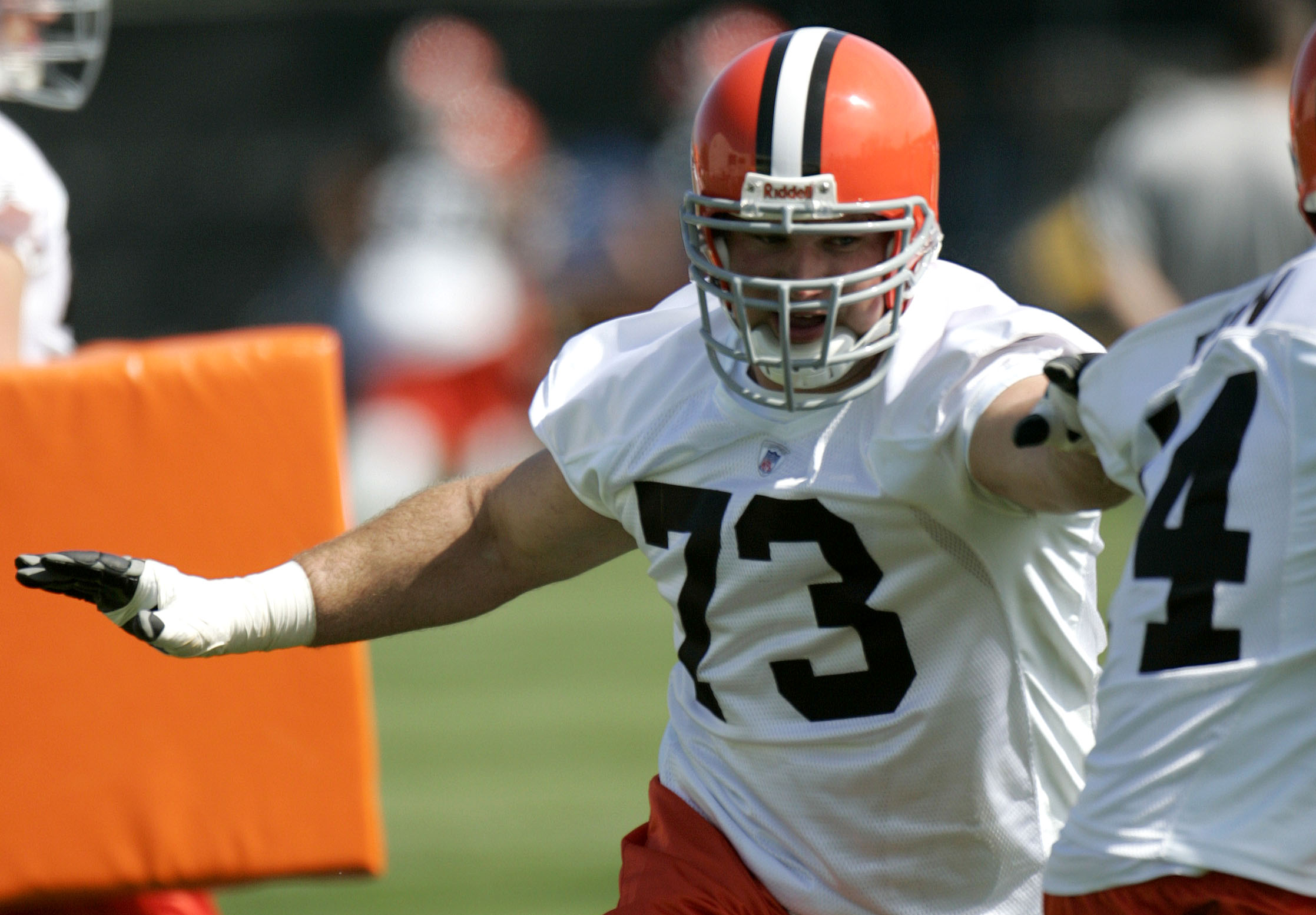 Cleveland Browns offensive tackle James Hudson III (66) walks back to the  line of scrimmage during