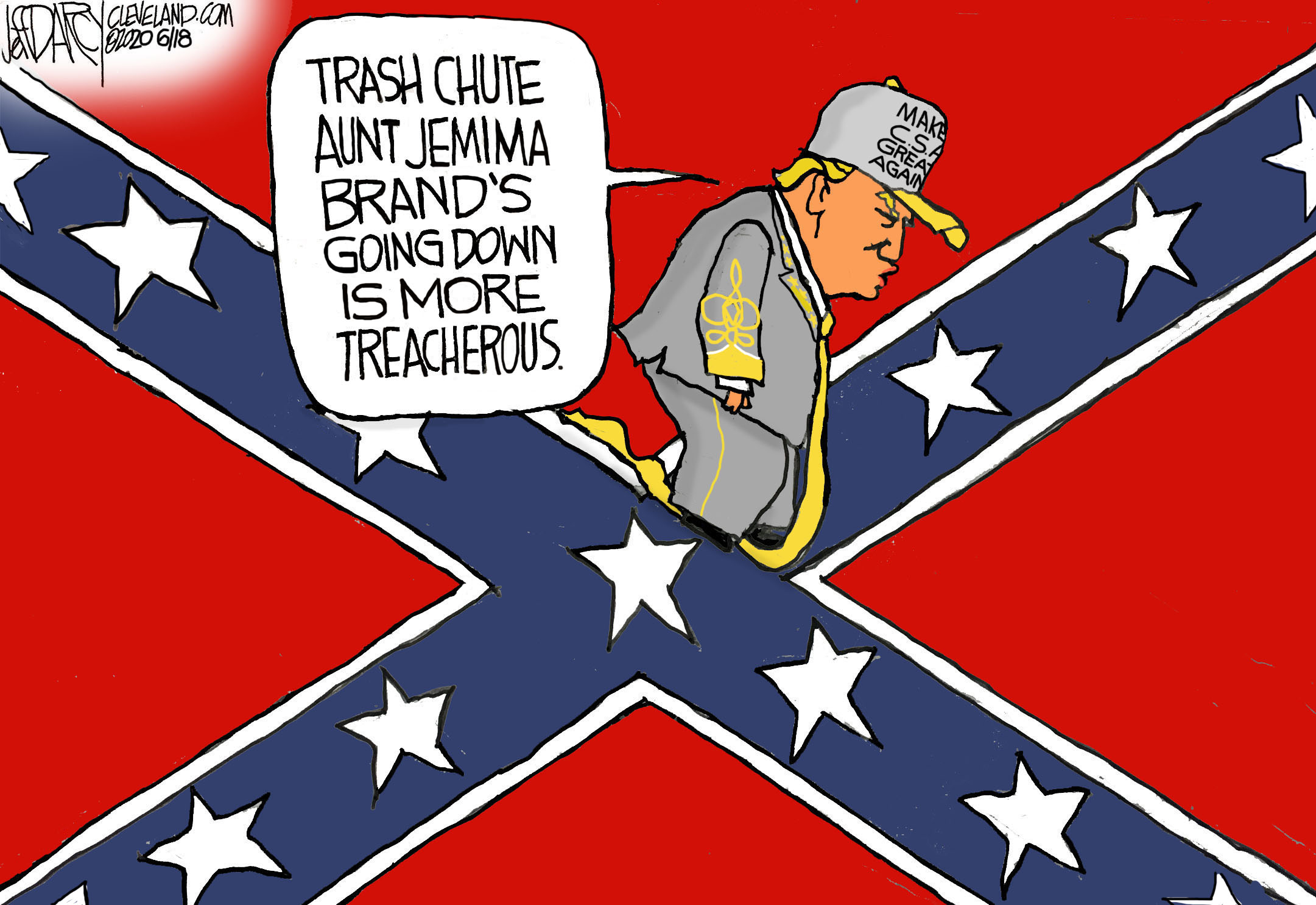 Uncle Trump descends racist ramp, Aunt Jemima on exit ramp: Darcy cartoon -  