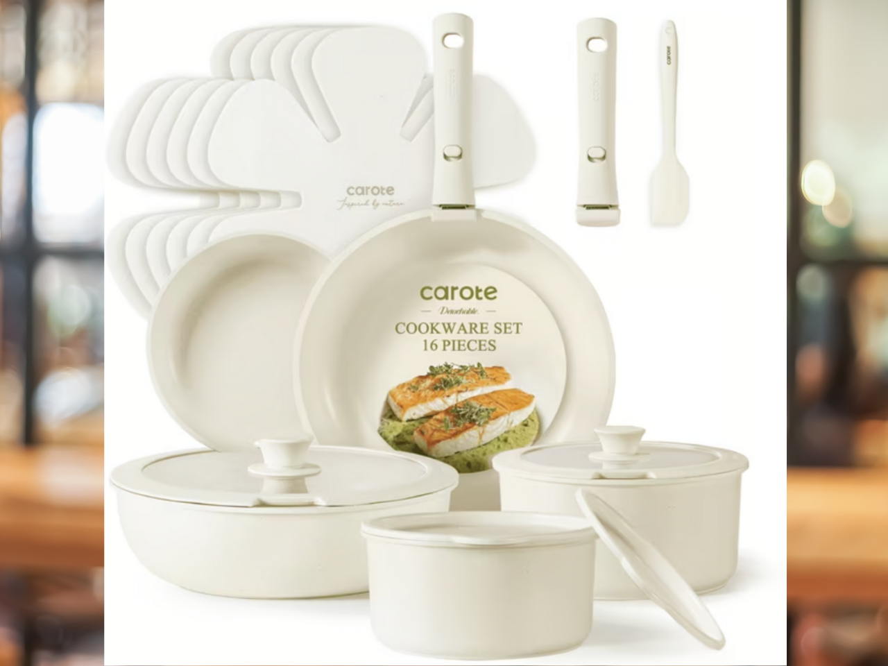 Carote 16-piece pan set with removable handles, dishwasher safe