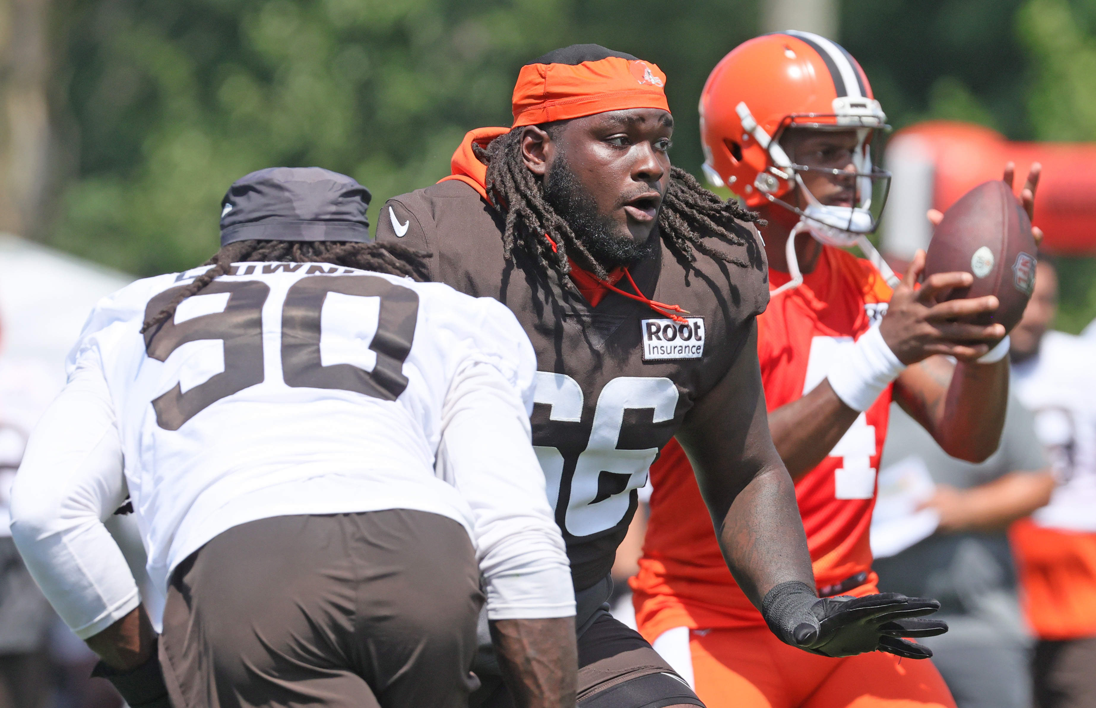 Cleveland Browns offensive tackle James Hudson III (66) lines up