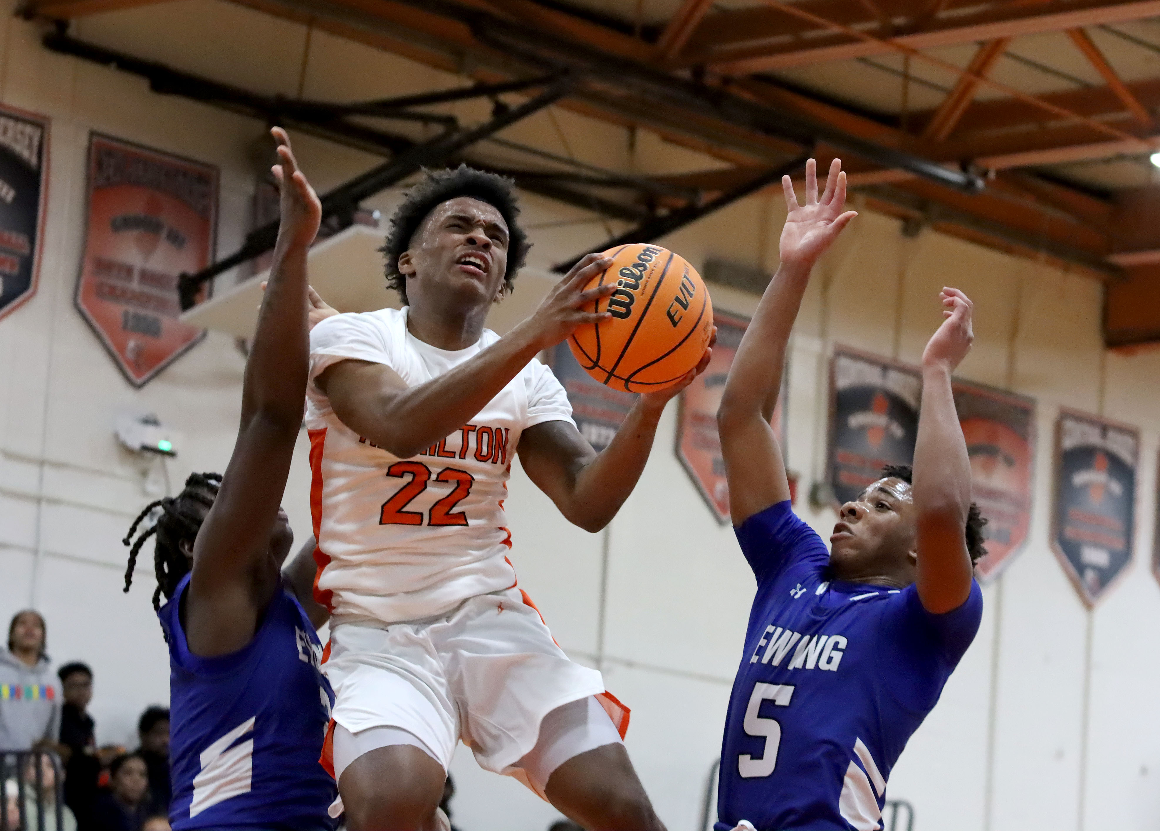 High school boys basketball, Ewing at Hamilton West, held at Hamilton ...