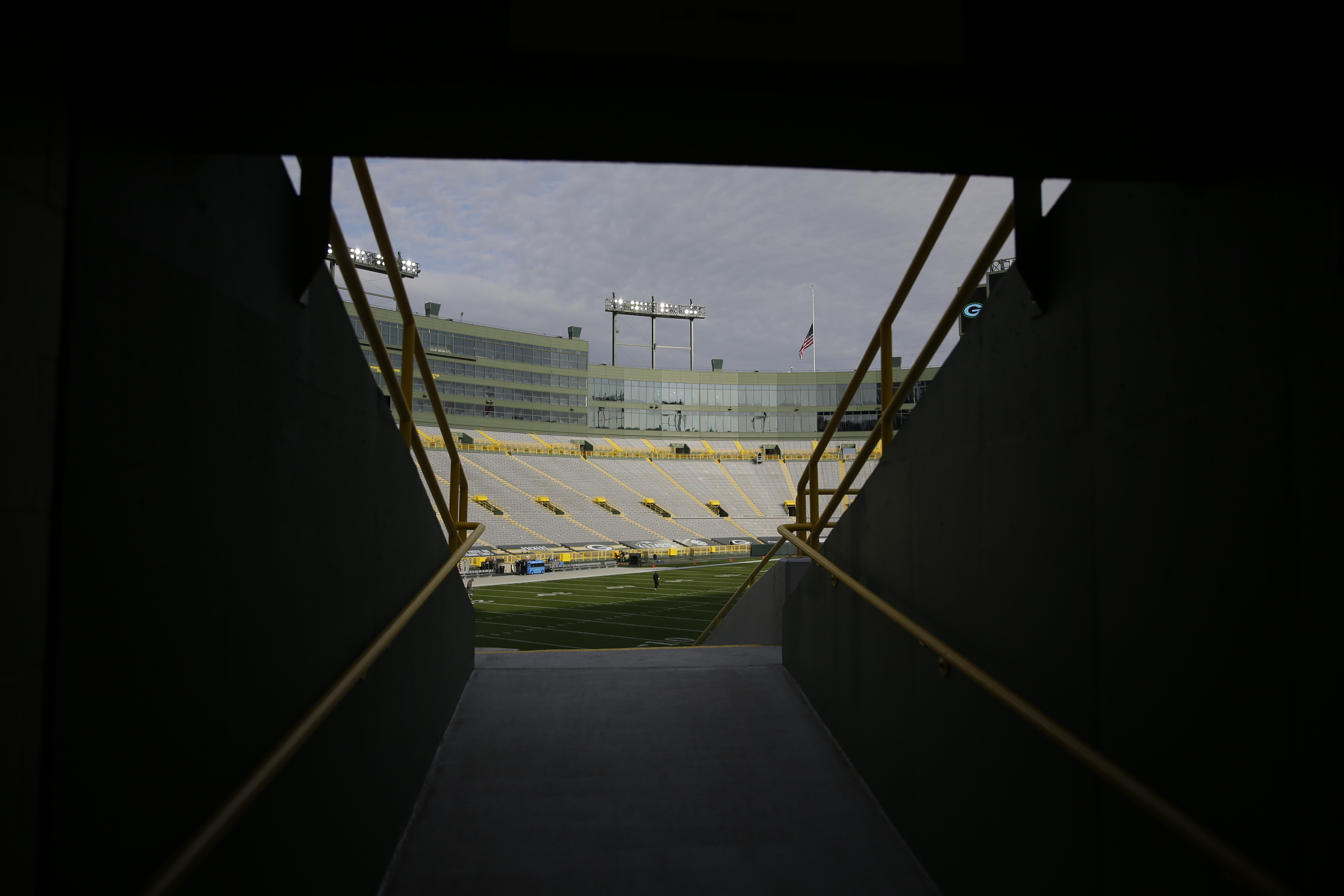 A general view of Lambeau Field as the National anthem is played