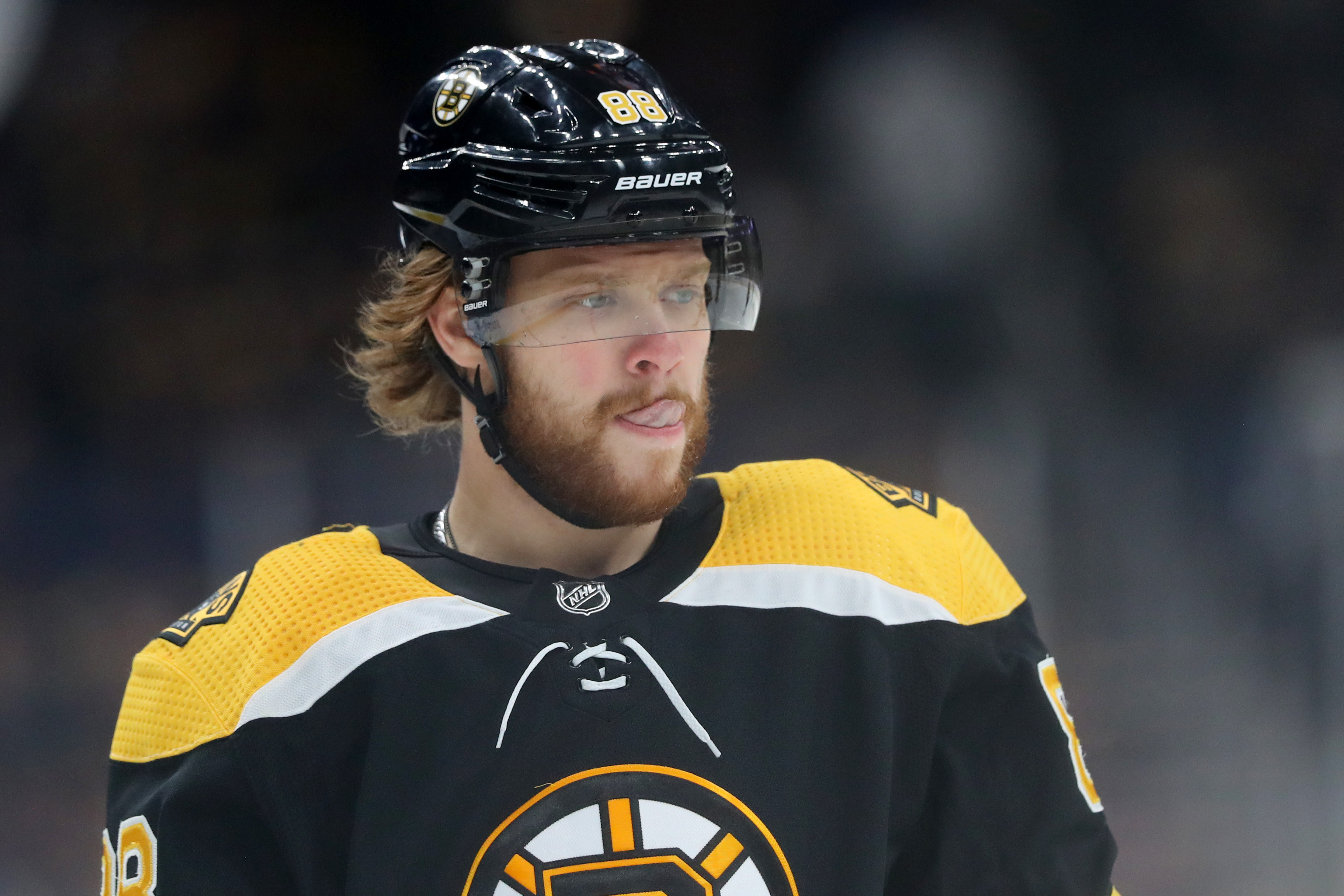 Tuukka Rask David Pastrnak Boston Bruins Unsigned Post-Game