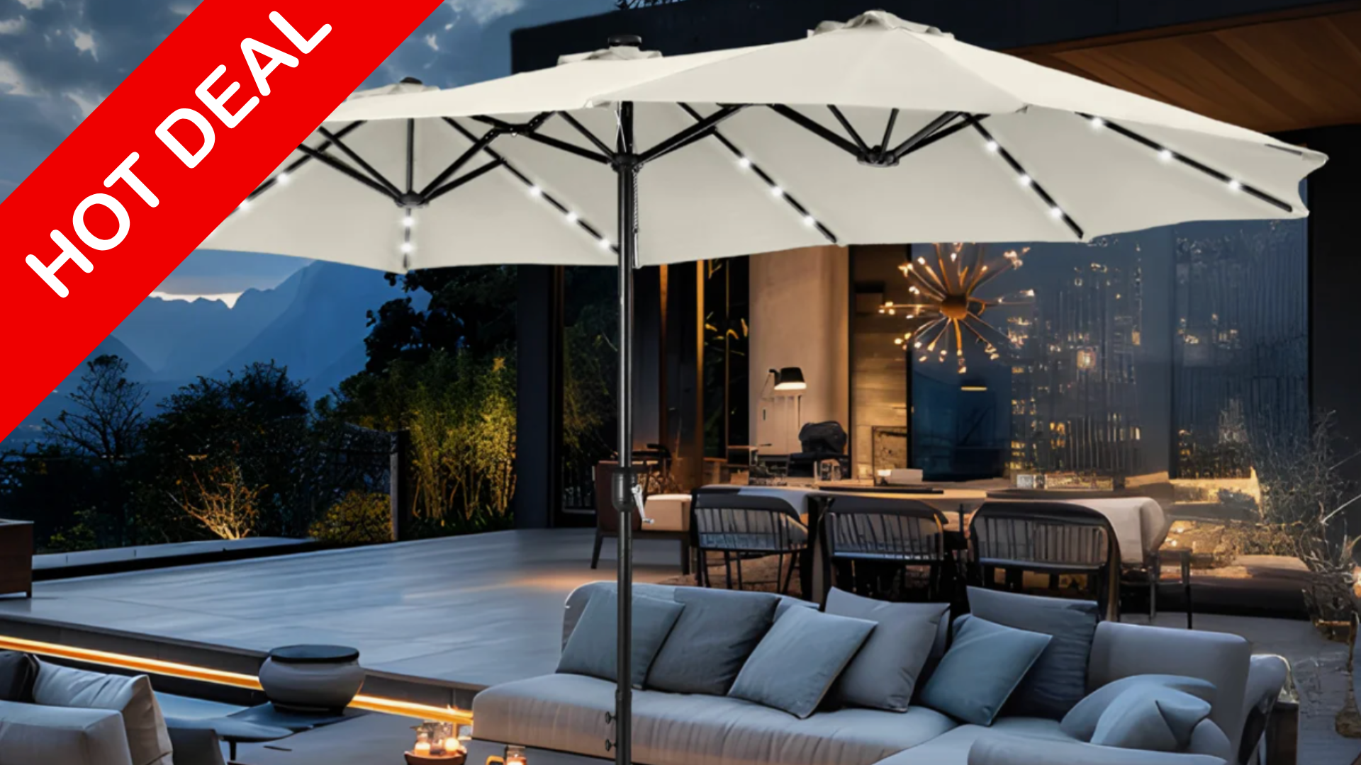 destination summer solar rectangular patio umbrella 11ft Solar Umbrella