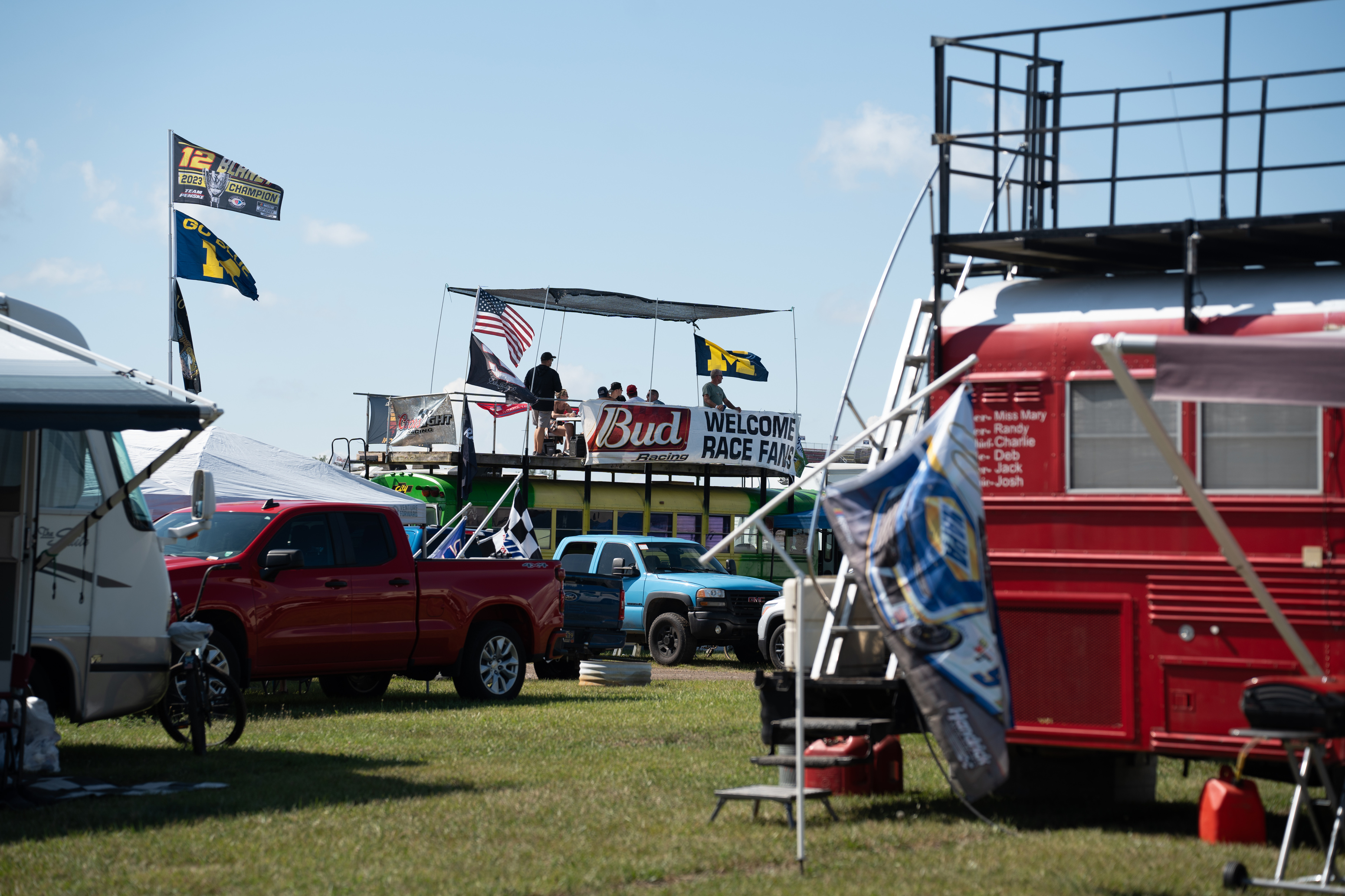 Day and night inside the infield at Michigan International Speedway