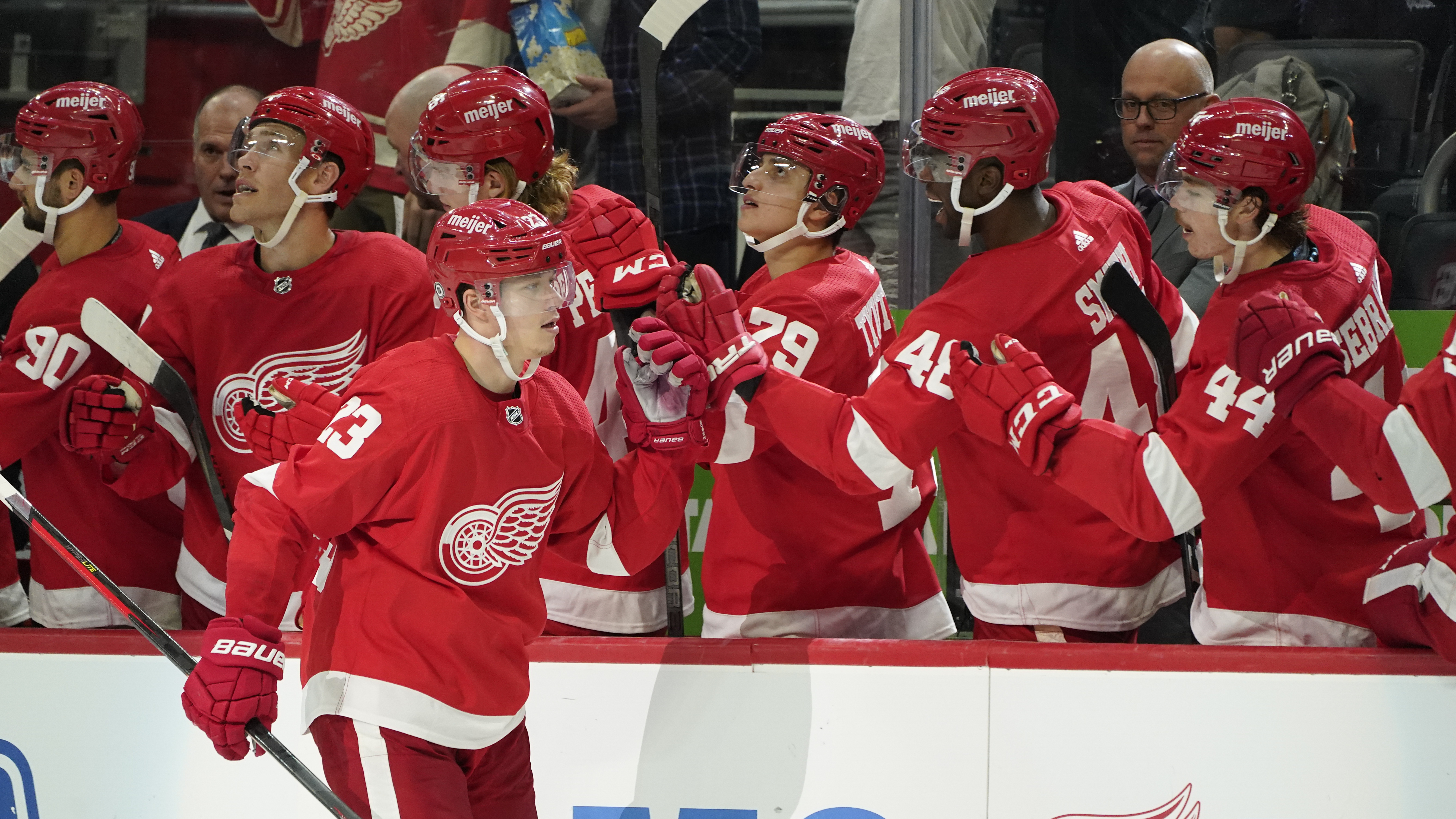 Raymond scores first NHL goal as Red Wings drop Columbus