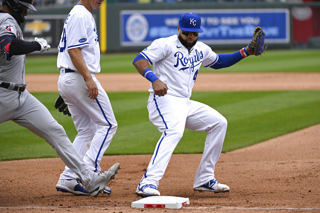 Apr 07, 2022: Kansas City Royals Andrew Benintendi (16) and Michael A.  Taylor (2) receive their gold glove awards from the 2021 season at pregame  at Kauffman Stadium Kansas City, Missouri. The