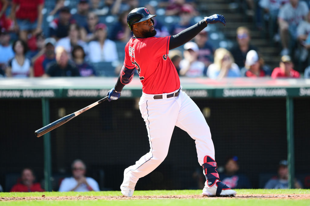 Franmil Reyes is smiling after the 6-5 win over the Blue Jays 