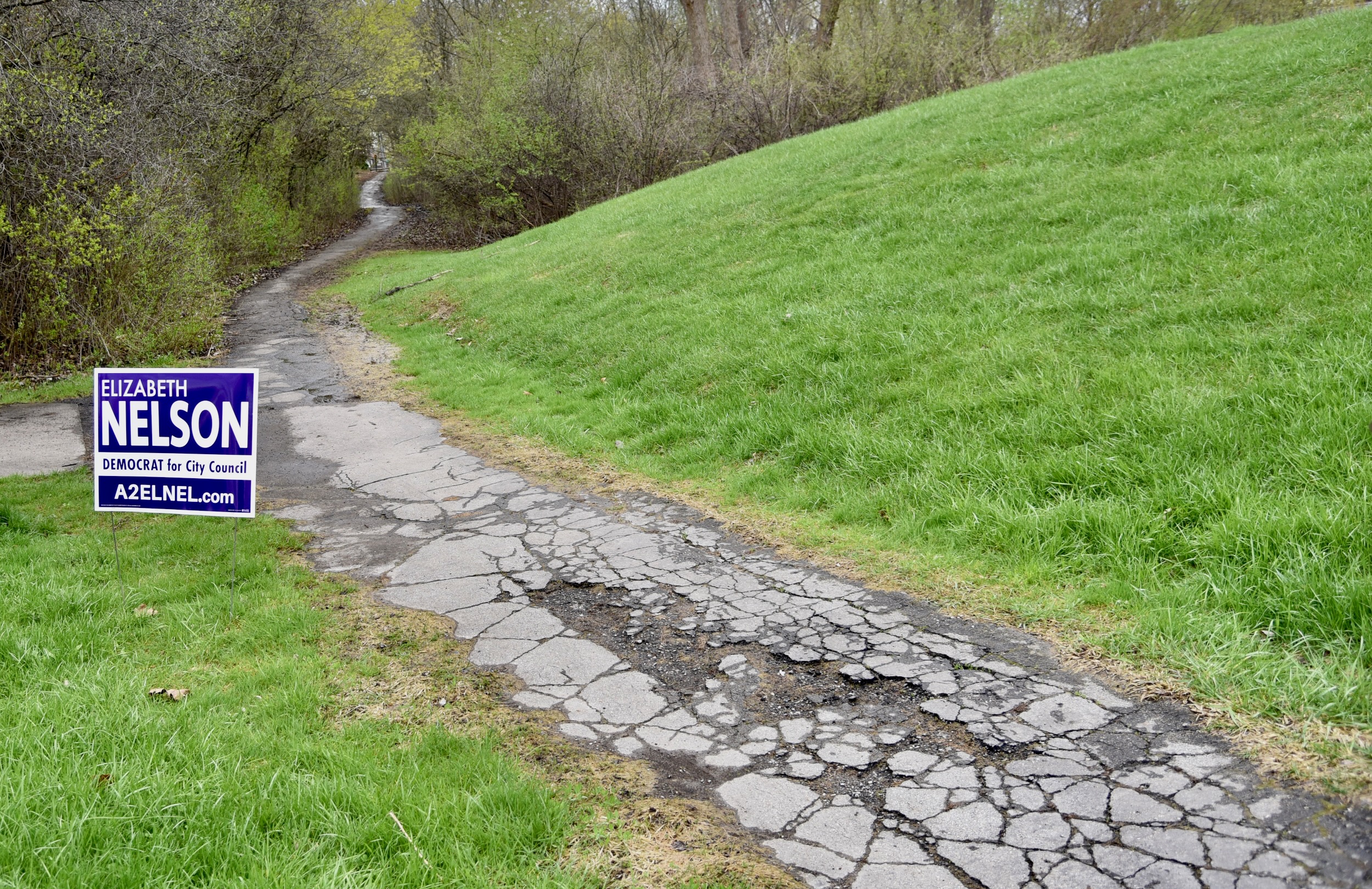 RunnymedePauline asphalt path in Ann Arbor crumbling, muddy and