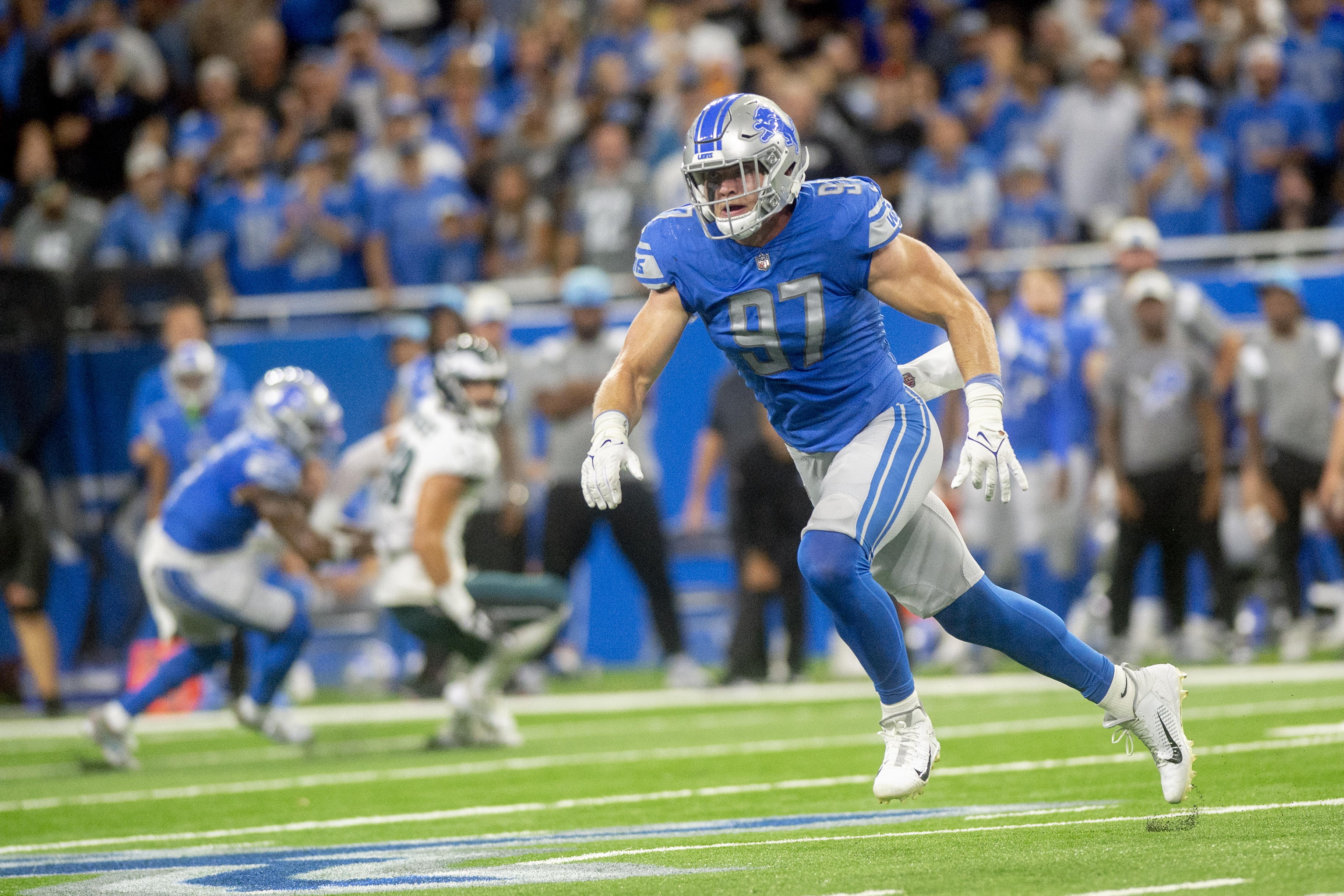 Former Michigan Football Star Aidan Hutchinson Models New Detroit Lions  Helmet - Sports Illustrated Michigan Wolverines News, Analysis and More