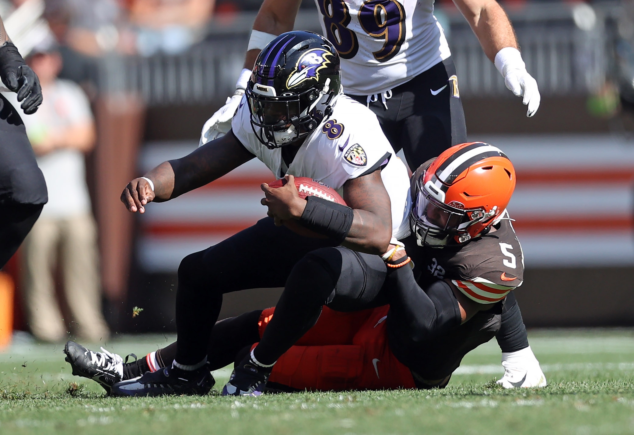 Browns' Myles Garrett in a walking boot following loss to Ravens