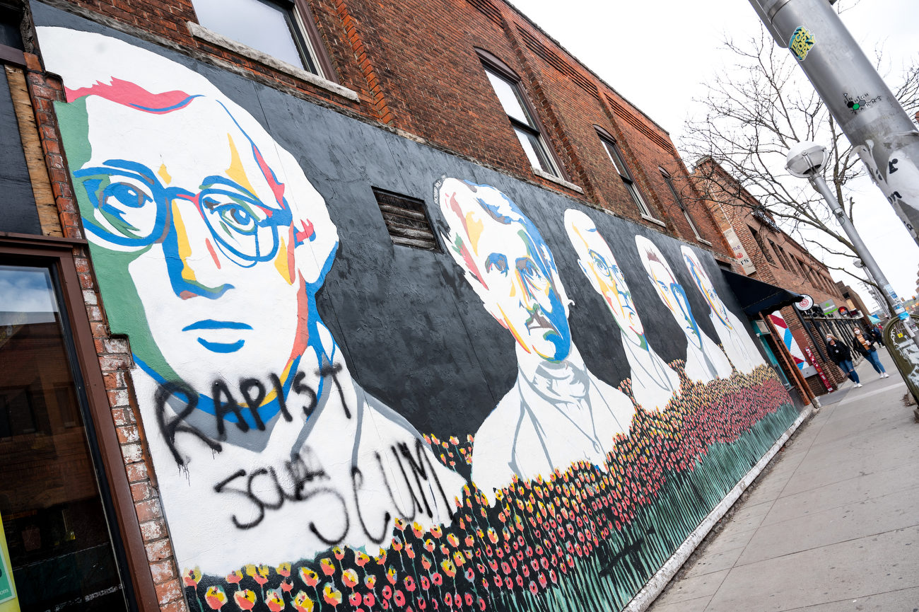 Mural featuring Woody Allen defaced again in Ann Arbor