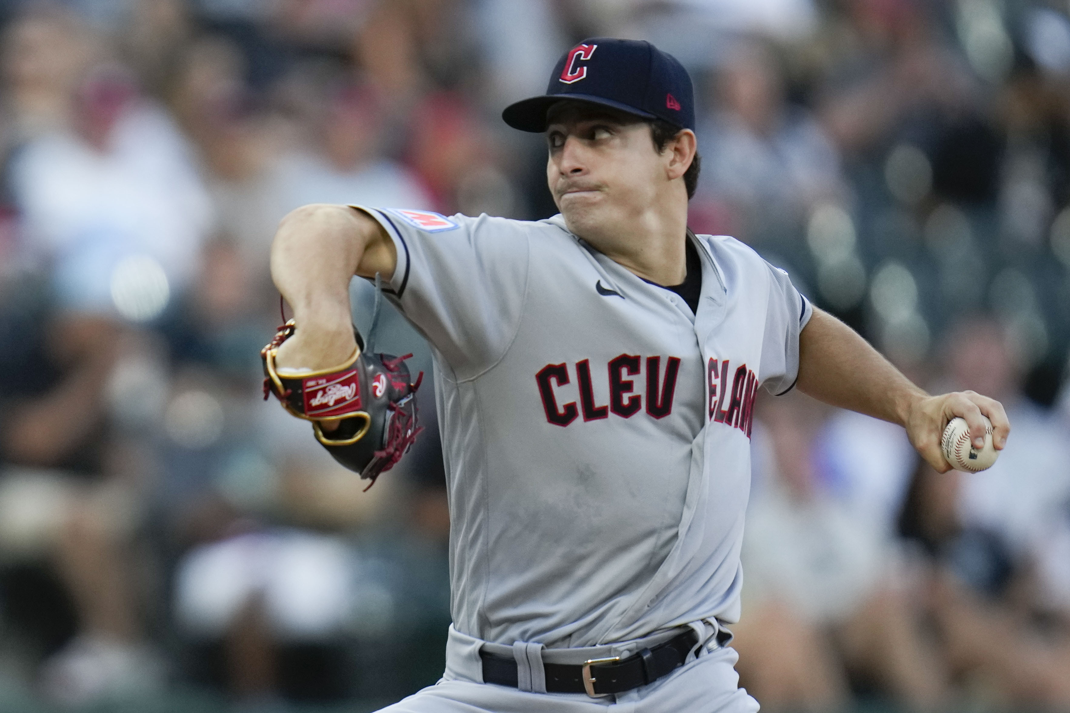 Cleveland, United States. 26th June, 2022. CLEVELAND, OH - JUNE 26:  Cleveland Guardians third baseman Jose Ramirez (11) singles to center field  in the third inning against the Boston Red Sox at