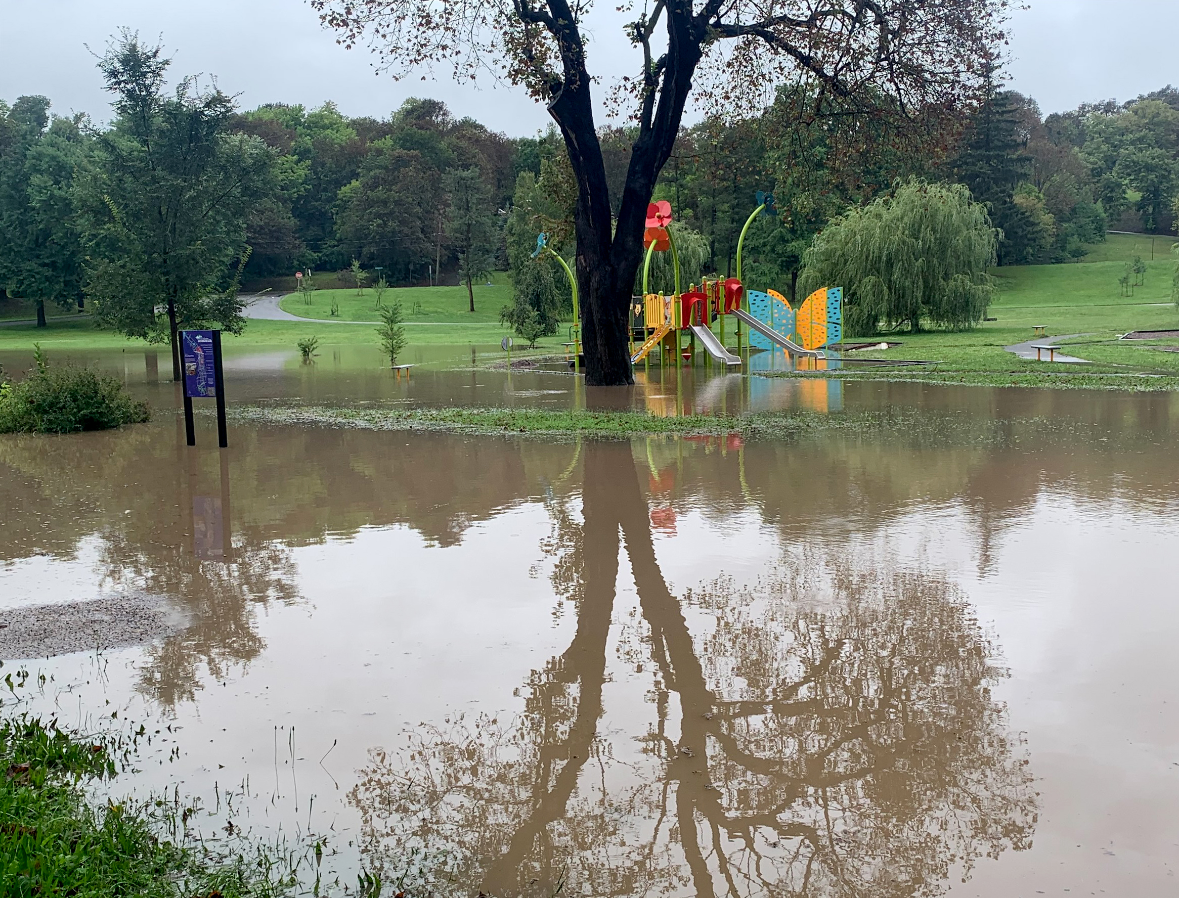 Flooding at a playground in Syracuse Thursday, Aug. 19, 2021.
