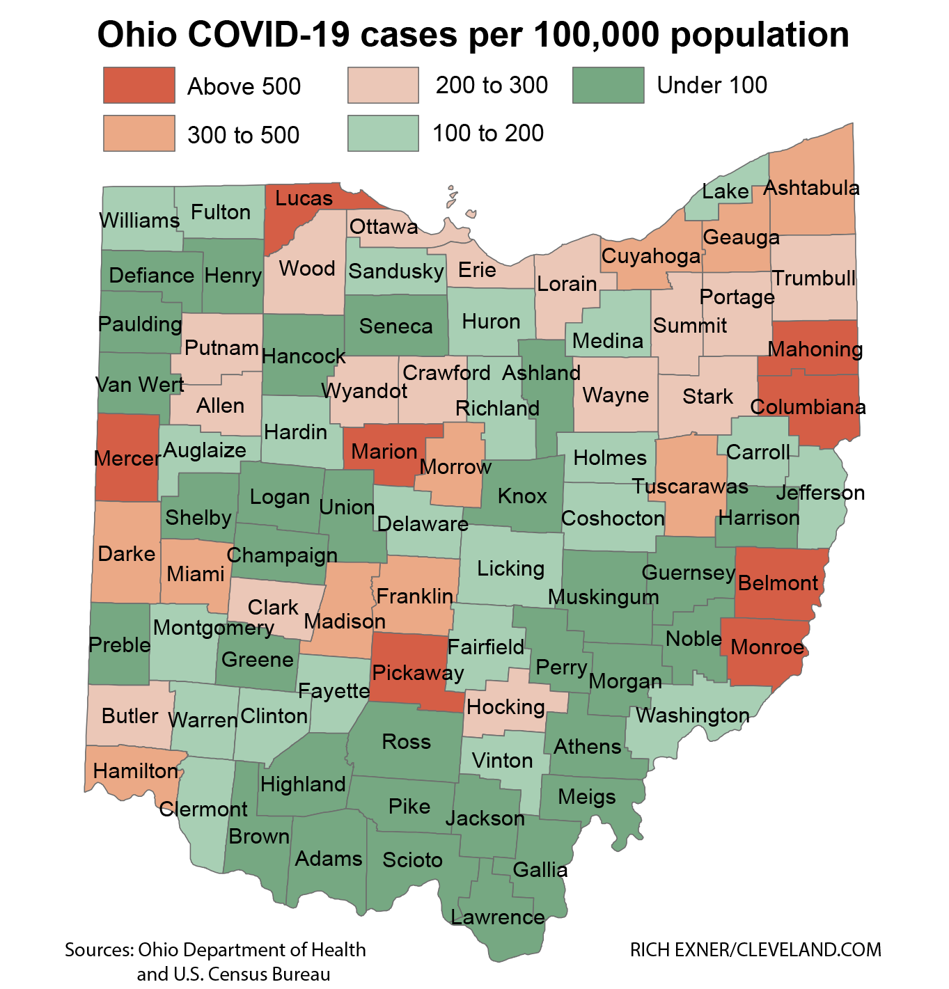 Ohio Coronavirus Cases Per Capita Mapped Cuyahoga County Among