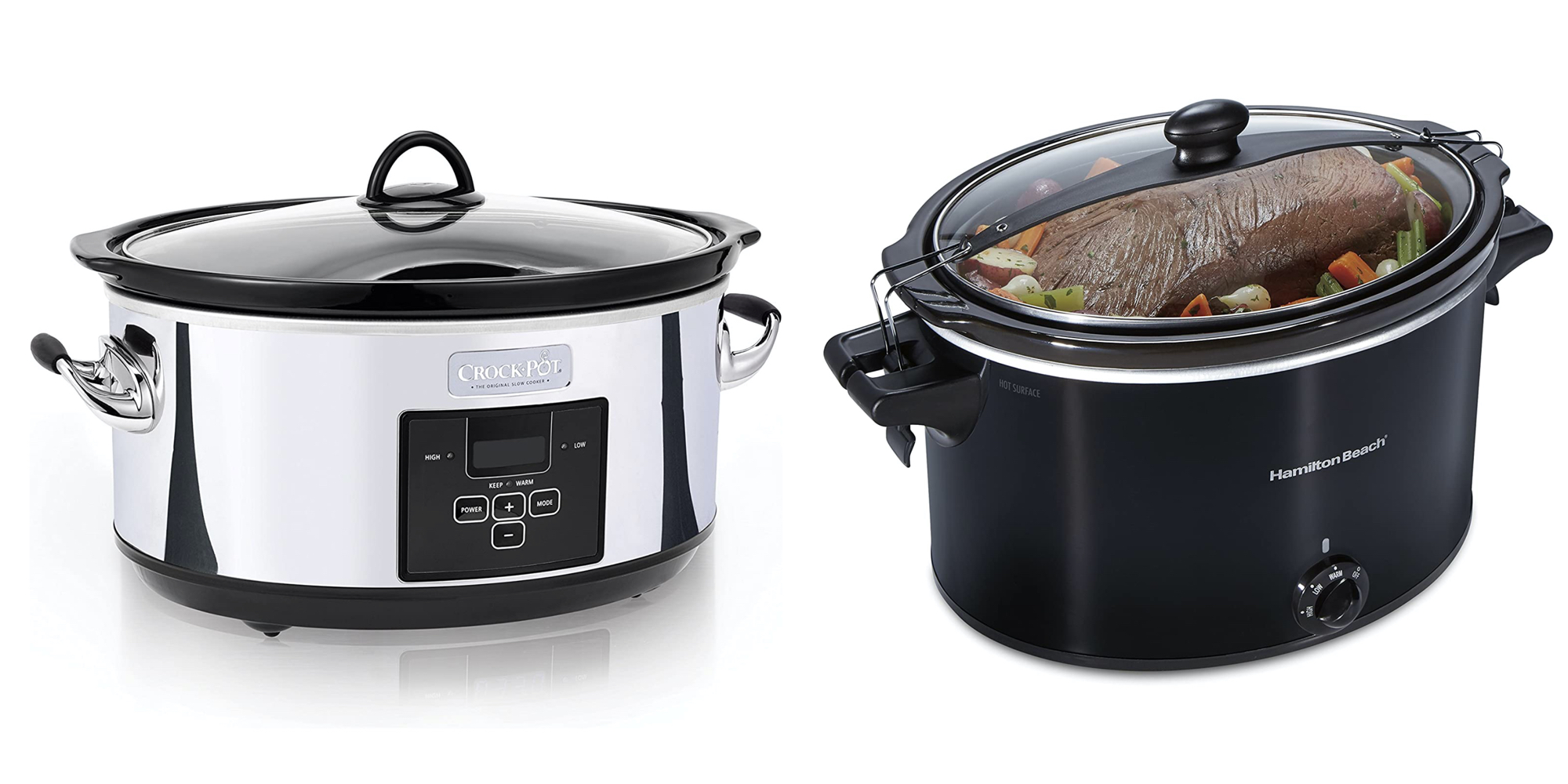  Crock-Pot 3.5 Quart Casserole Manual Slow Cooker, Charcoal &  Crockpot 8 Quart Slow Cooker with Auto Warm Setting and Cookbook, Black  Stainless Steel: Home & Kitchen