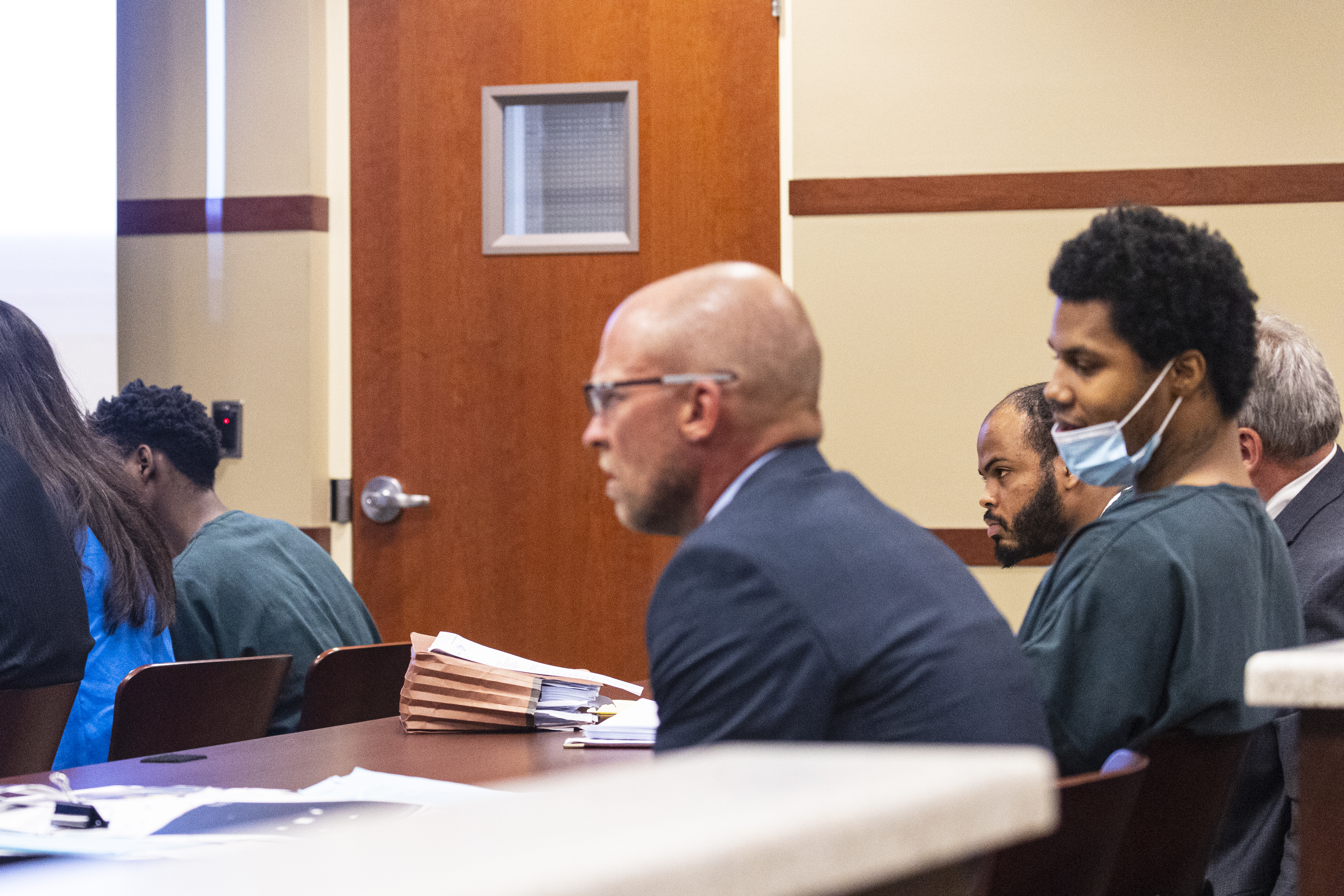 Rishy Manning, 22, Javonte Rosa, 23 and Jaheim Hayes-Goree, 20, appear for their preliminary hearing at the 63rd District Courthouse in Grand Rapids, Michigan on Thursday, June 30, 2022. The trio of defendants who appeared in court, are charged with felony murder in the shooting death of Joseph Wilder, 50, who was shot and killed during a robbery attempt at a Huntington Bank ATM on South Division Avenue in May of 2022.  (Joel Bissell | MLive.com)