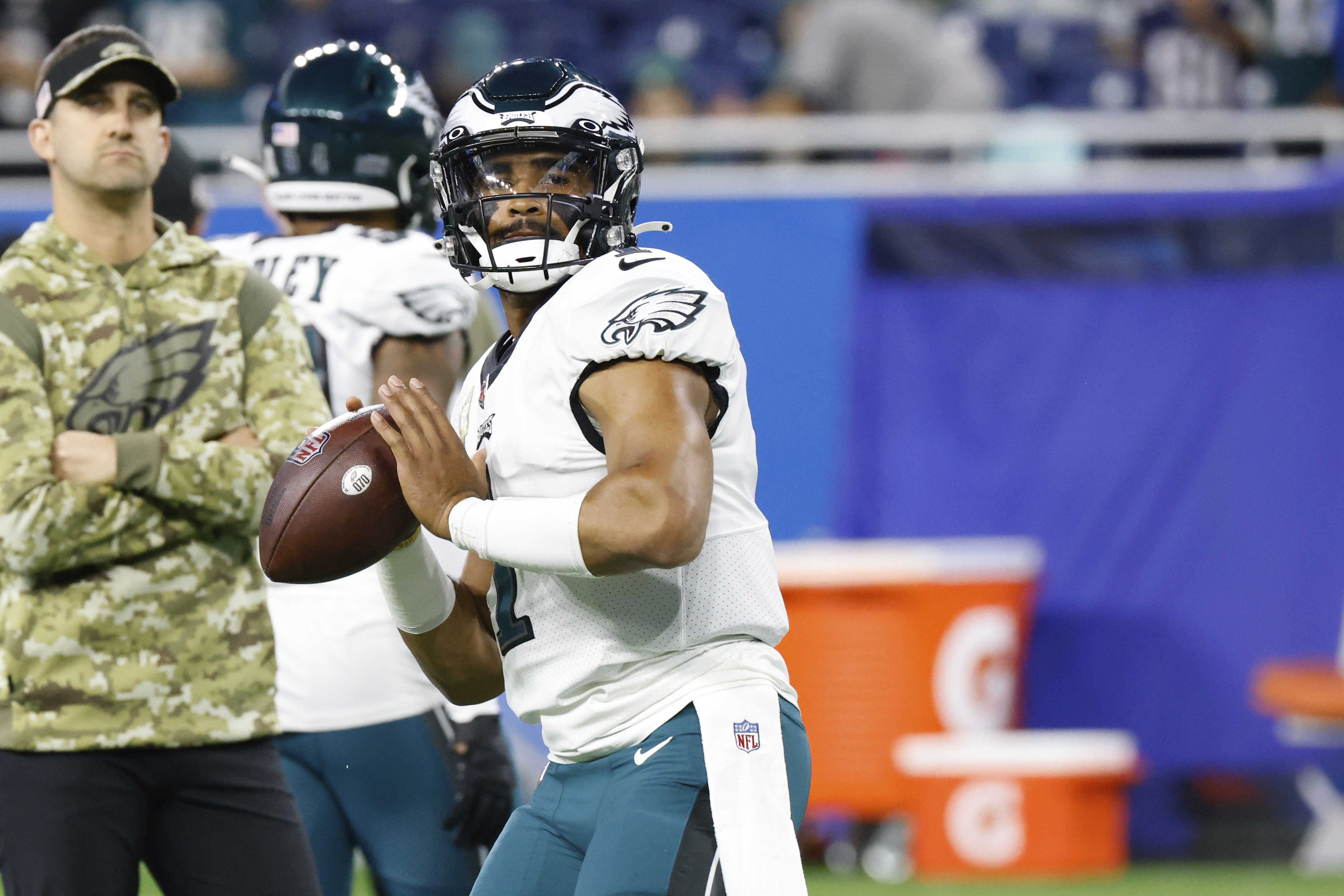 Detroit Lions wide receiver Kalif Raymond (11) is covered by Philadelphia  Eagles defensive back Andre Chachere (21) during the second half of an NFL  football game against the Philadelphia Eagles, Sunday, Oct.