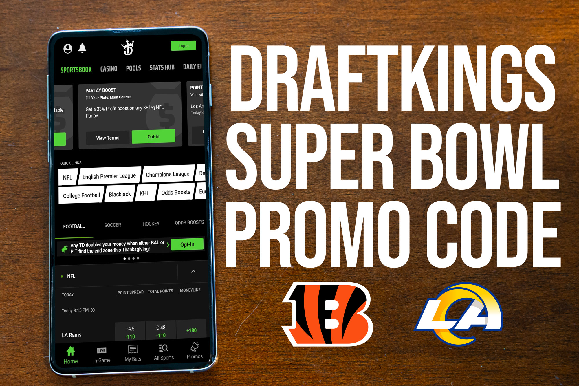 DraftKings Super Bowl Promo Code unlocks 56/1 odds for the Bengals vs Rams  matchup