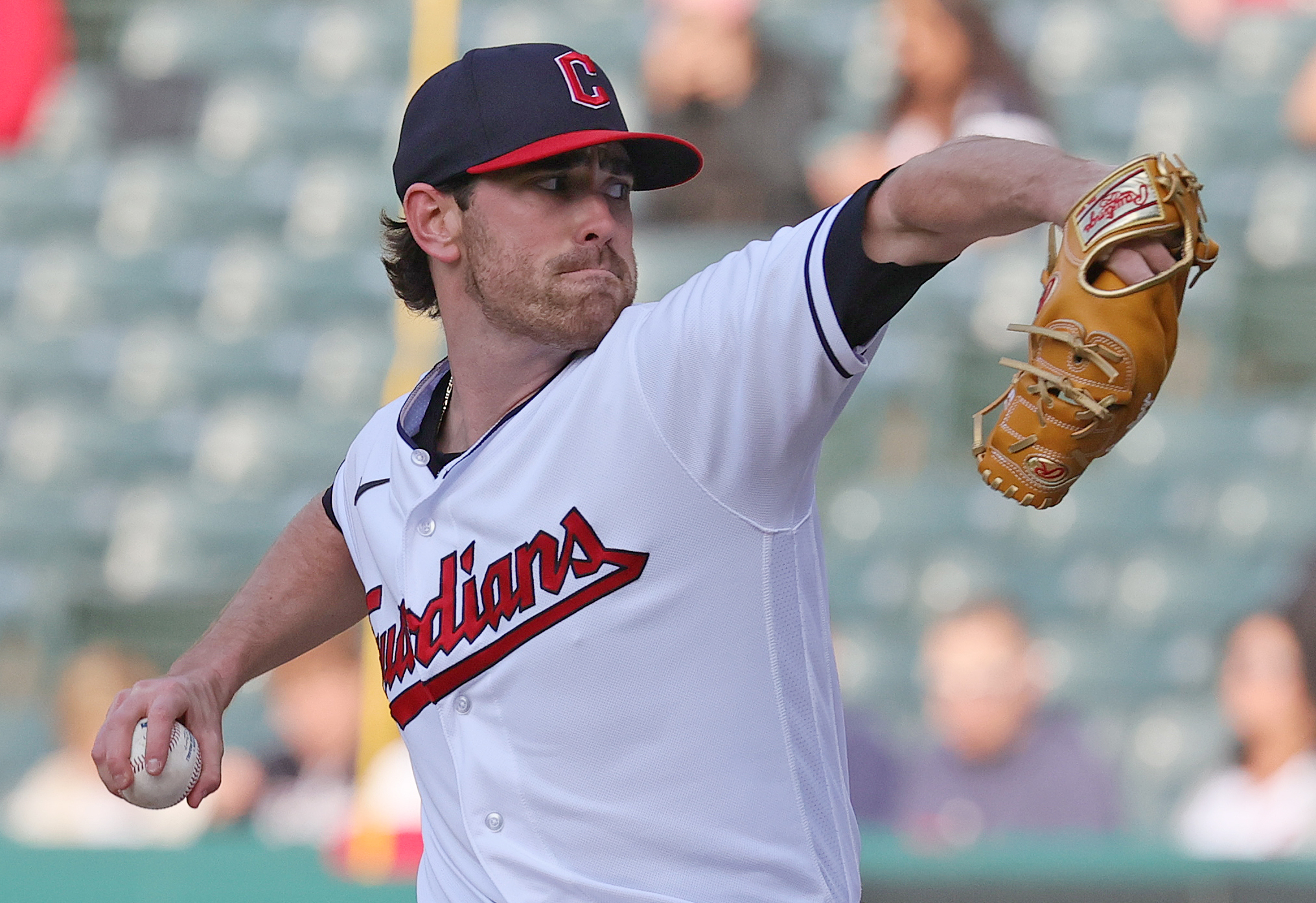 Cleveland Indians pitcher James Karinchak sticks out his tongue