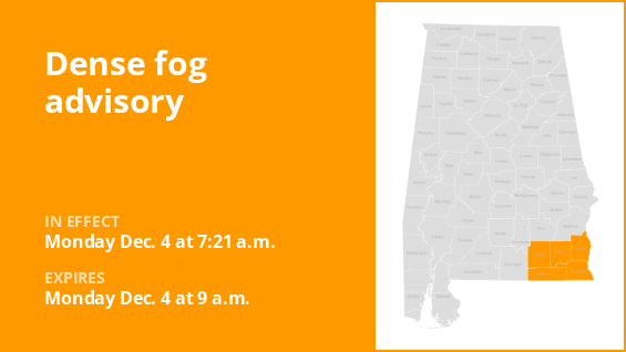 Dense fog warning for southeast Alabama Monday morning