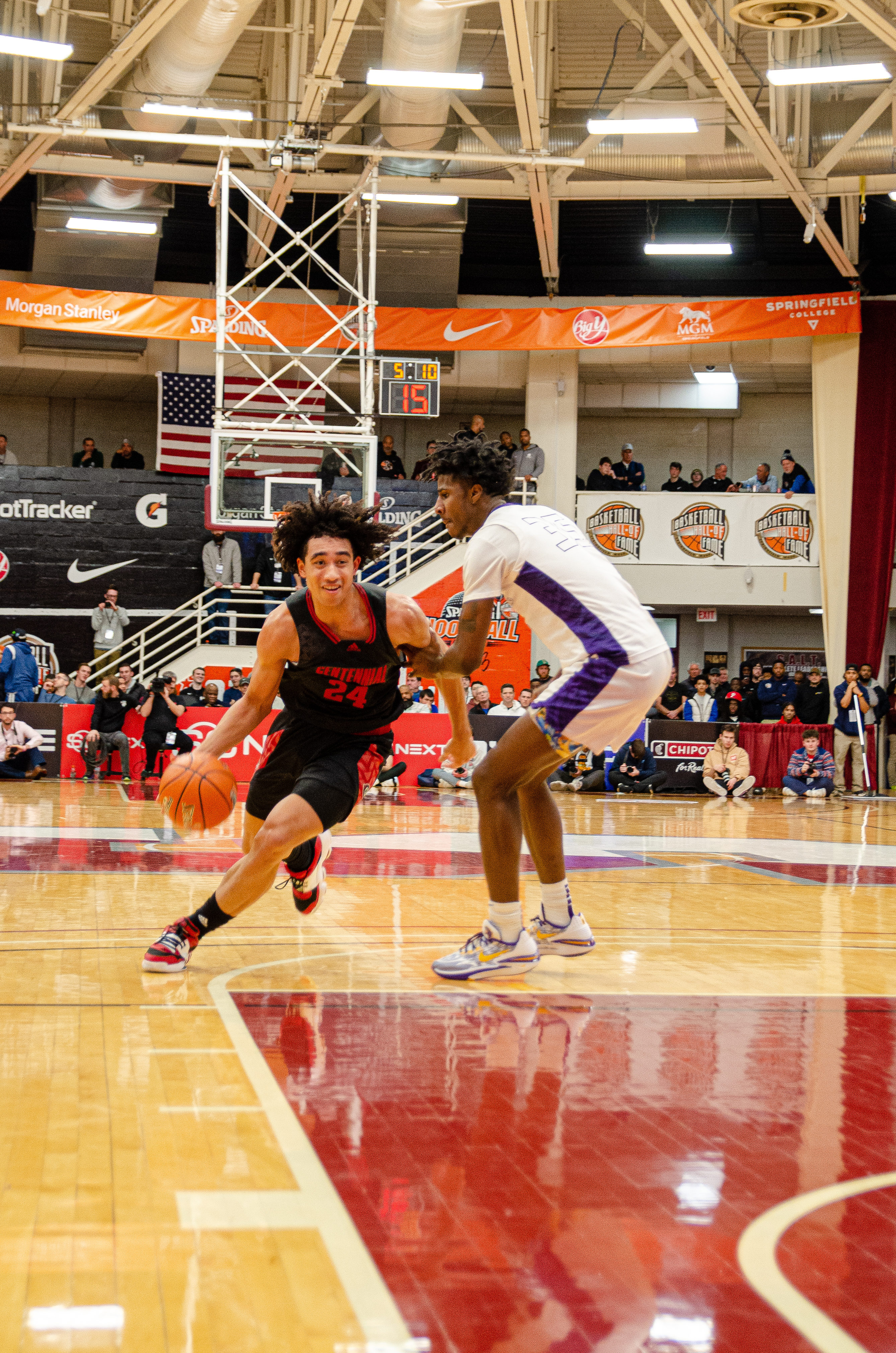 SPRINGFIELD, MA - JANUARY 14: Aaron Bradshaw of Camden (2) tries to get  past Devin Williams of Centennial (22) during the Hoophall Classic high  school basketball game between Camden and Centennial on