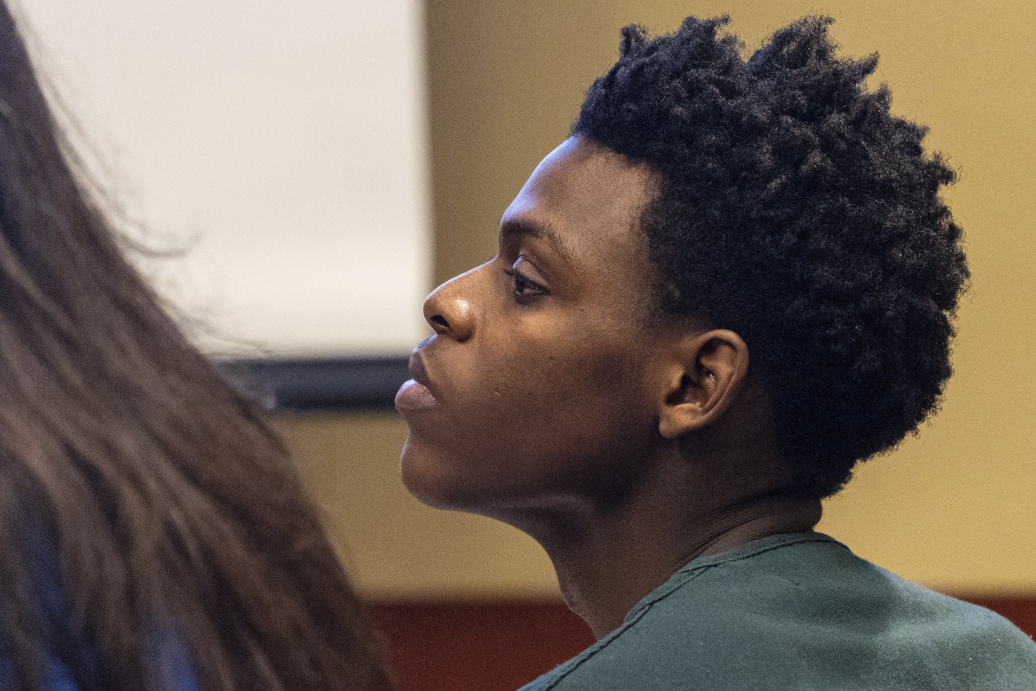Jaheim Hayes-Goree, 20, appears for preliminary examination at the 63rd District Courthouse in Grand Rapids, Michigan on Thursday, June 30, 2022. The trio of defendants appeared in court, (not pictured Javonte Rosa, 23 and Rishy Manning, 22) are charged with felony murder in the shooting death of Joseph Wilder, 50, who was shot and killed during a robbery attempt at a Huntington Bank ATM on South Division Avenue in May of 2022. (Joel Bissell | MLive.com)