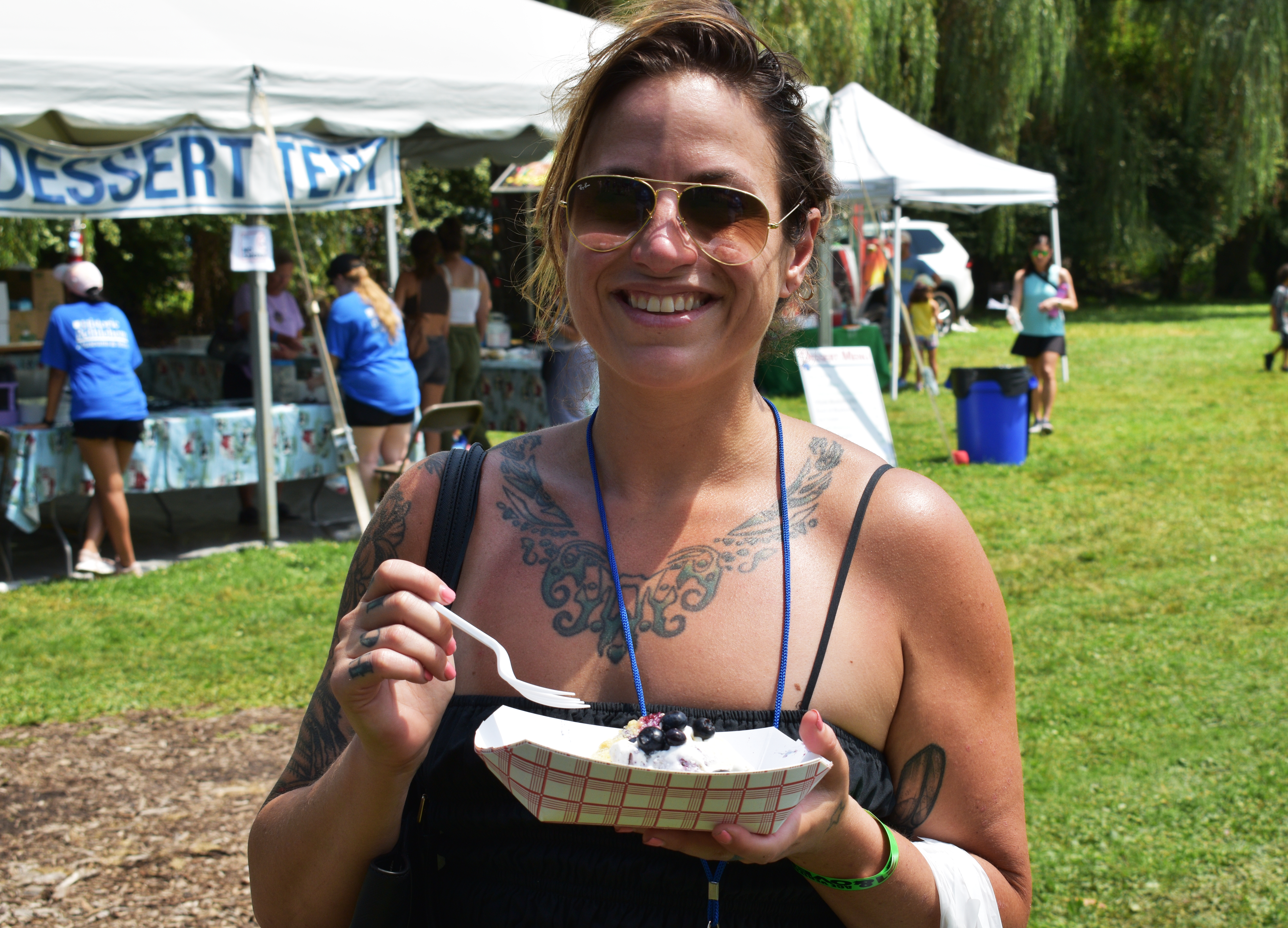 Hilary Brown, of Bethlehem, couldn’t resist the blueberry pie with ice cream and fresh blueberries as Historic Bethlehem Museums & Sites hosts the first of two days of its Blueberry Festival & Market To Go on Saturday, July 13, 2024, at Burnside Plantation.