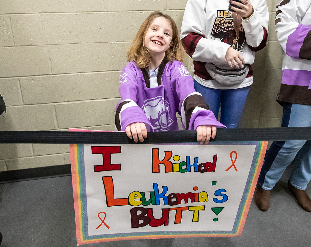 Cancer survivor Hunter Leisey drops puck at Hershey Bears Fight Cancer  Night 