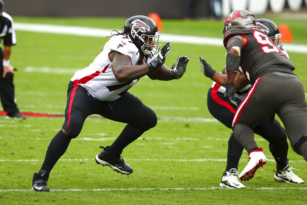 August 1st, 2019: James Carpenter #77 during the Atlanta Falcons