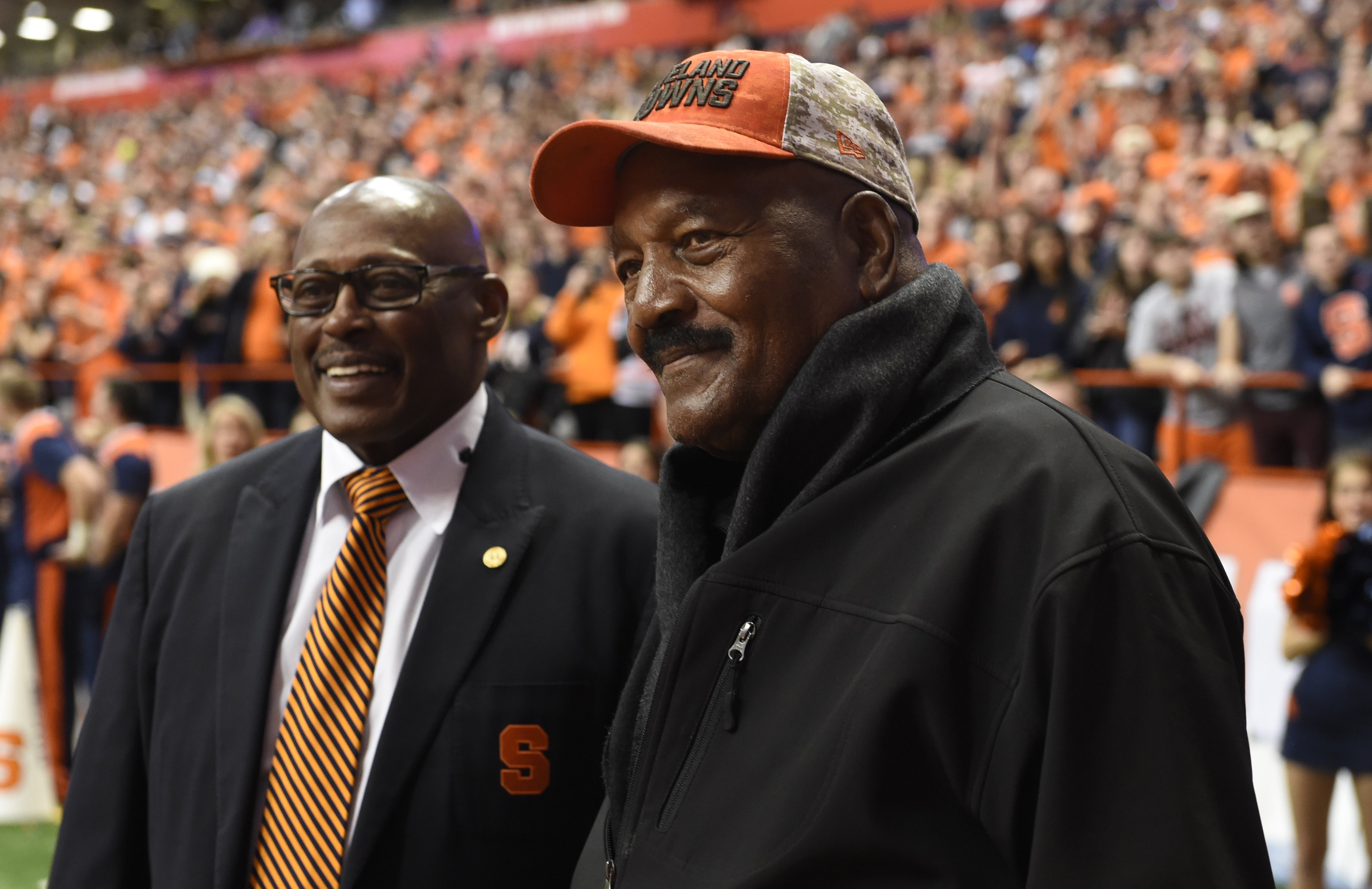 Syracuse football legends Floyd Little and Jim Brown were honored after the first quarter of the Syracuse Clemson Game at the Carrier Dome, Nov. 14, 2015. Dennis Nett | dnett@syracuse.com