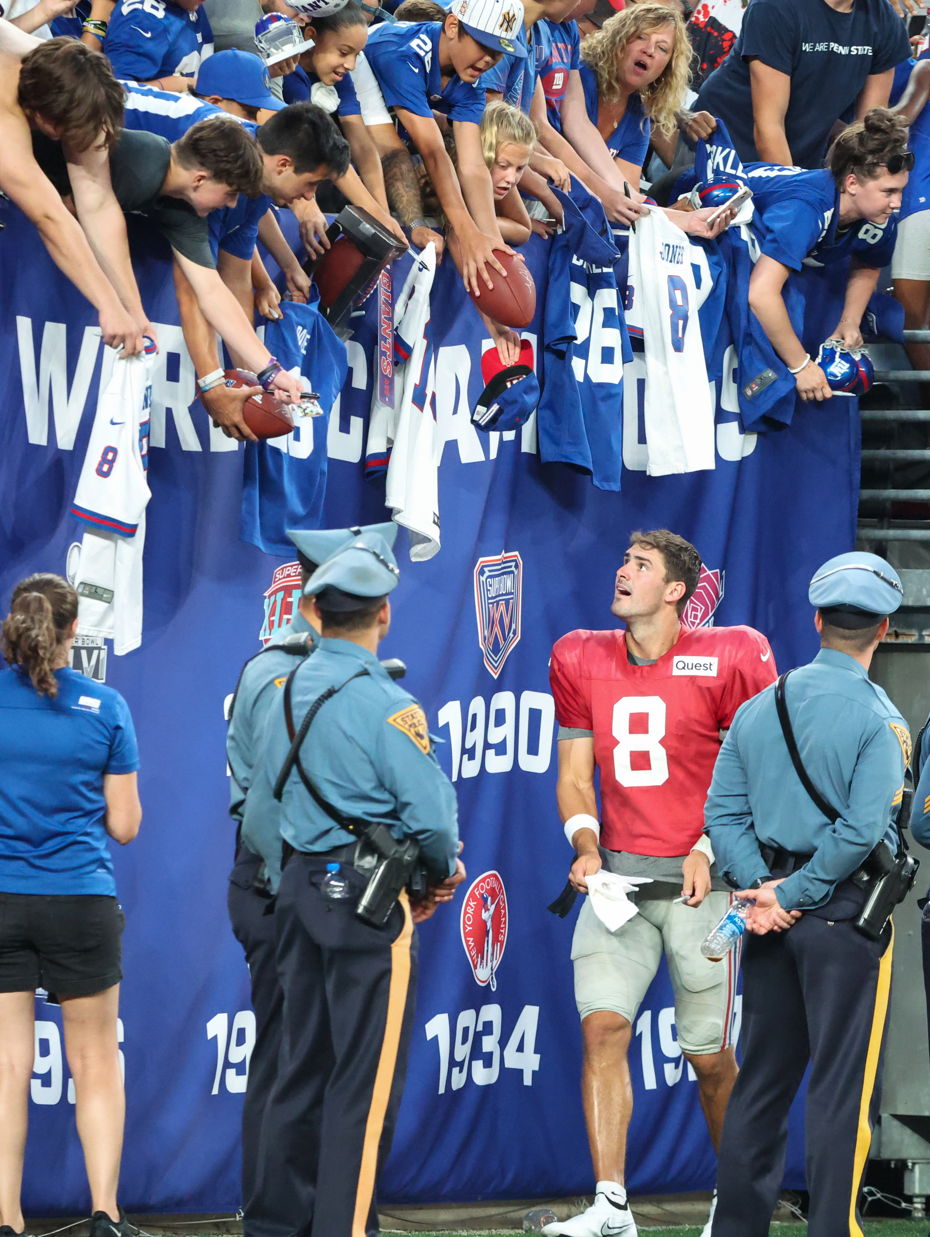 The New York Giants play an inter-sqaud game, the Blue White scrimmage