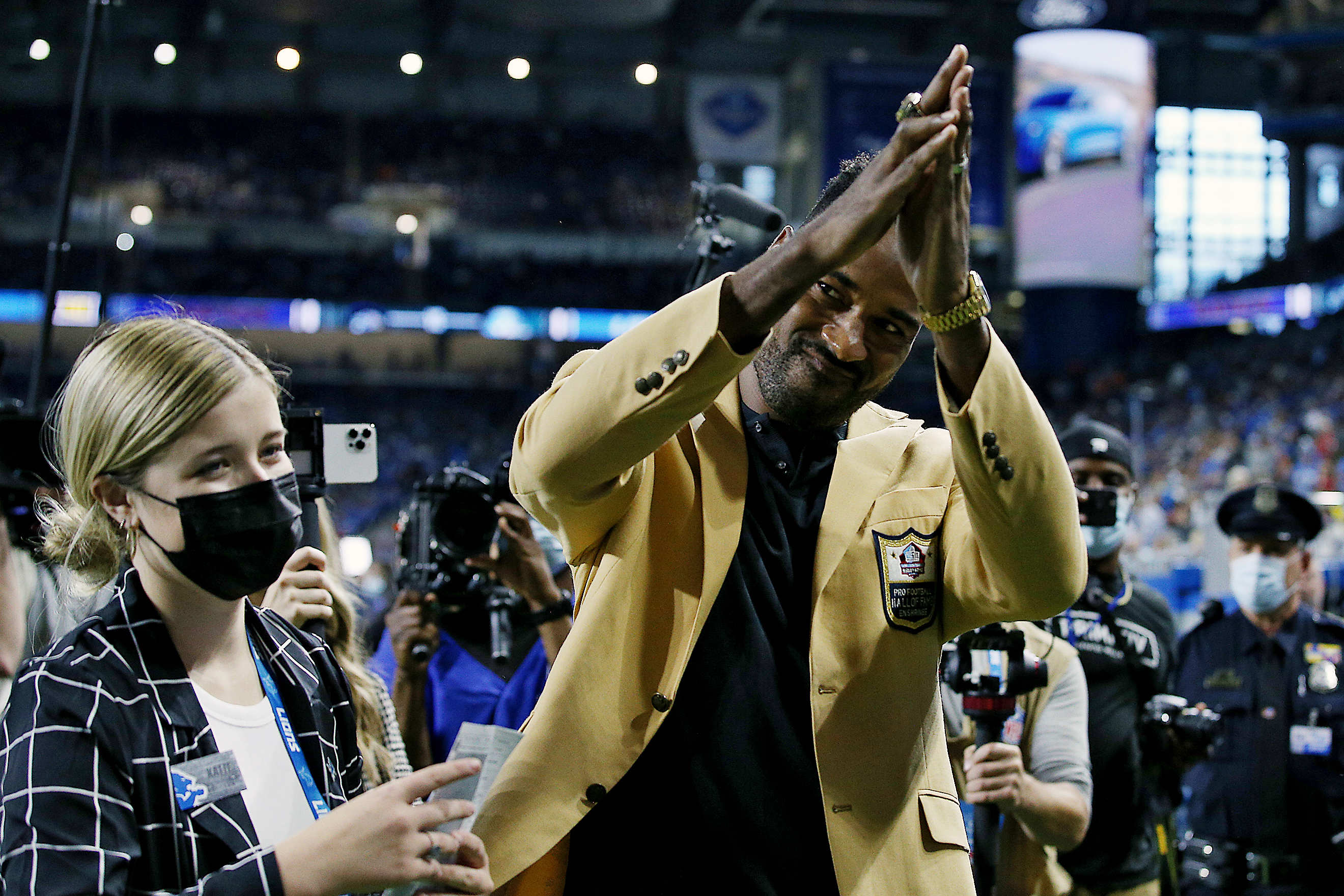 Calvin Johnson visits Ford Field, teases about getting season