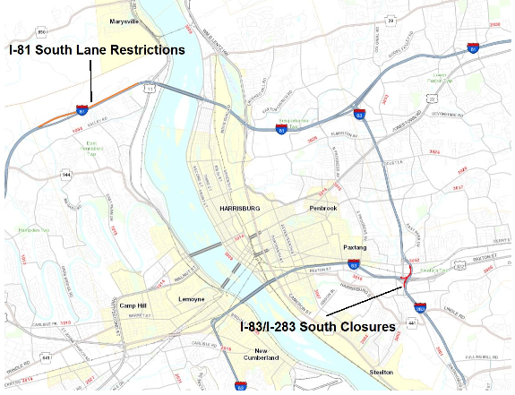 I 83 and I 81 around the clock road work may cause delays in