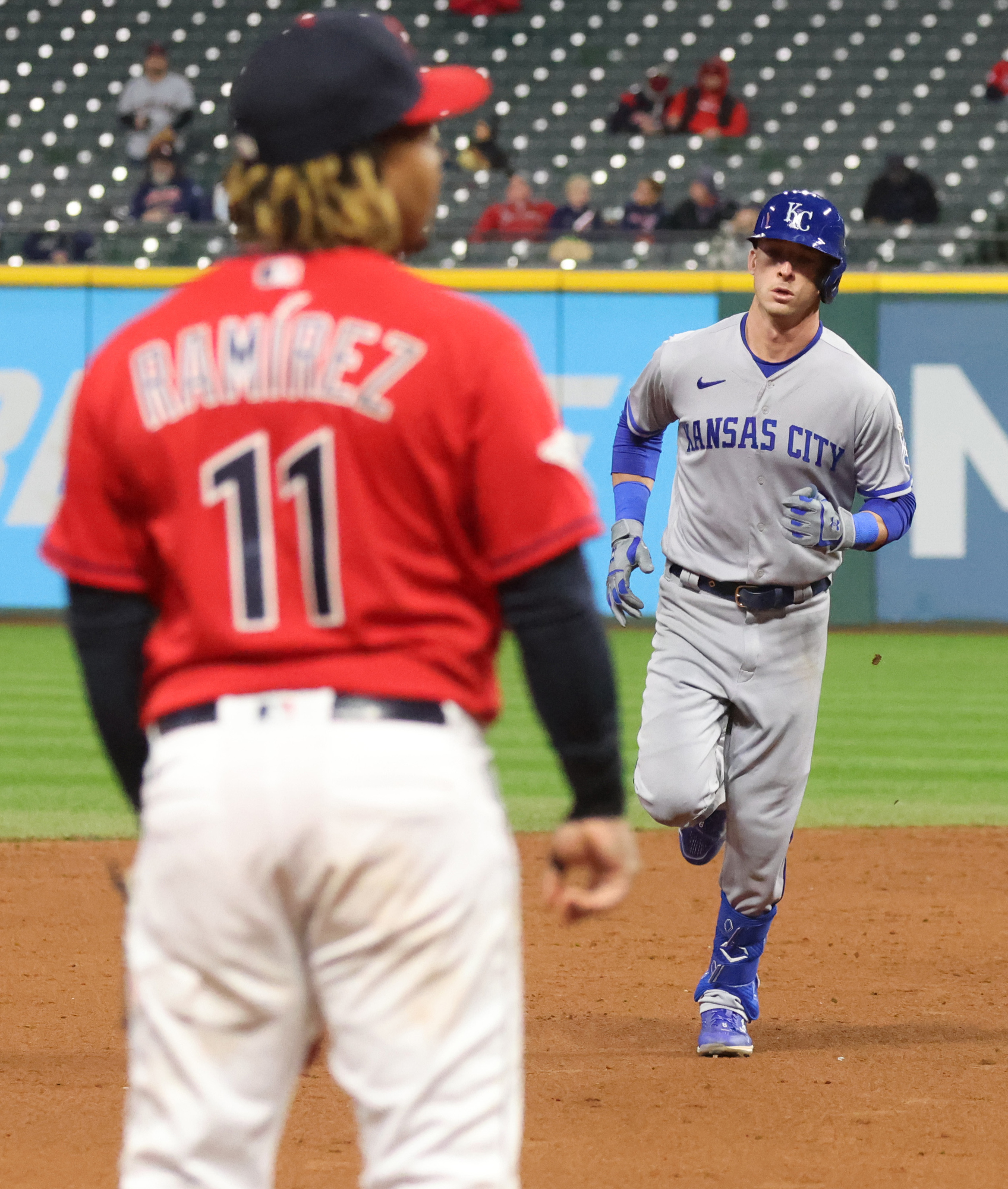 Kansas City Royals center fielder Drew Waters is congratulated by