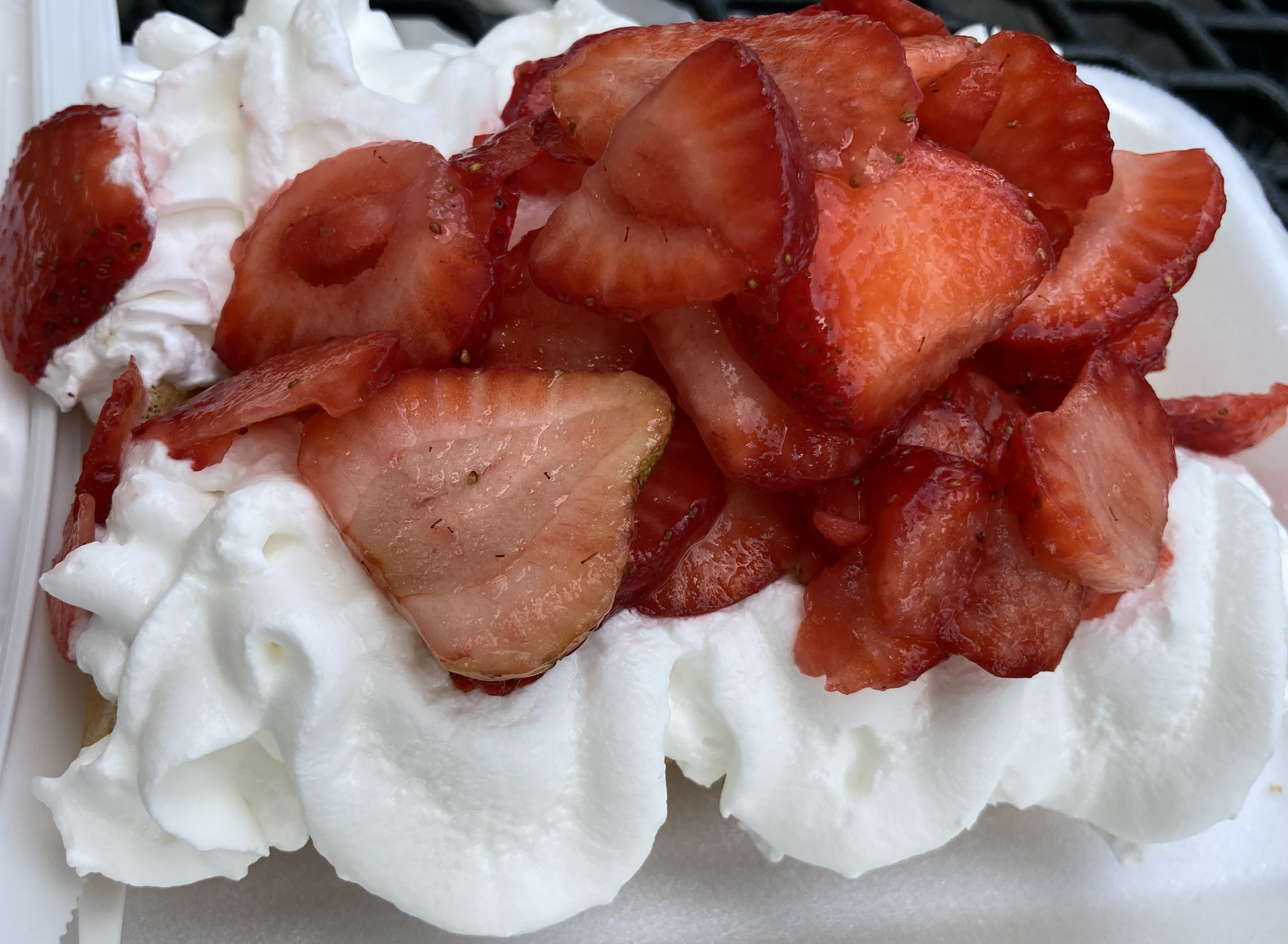 Waffles with whipped cream and strawberries at Maurice's at the New York State Fair.