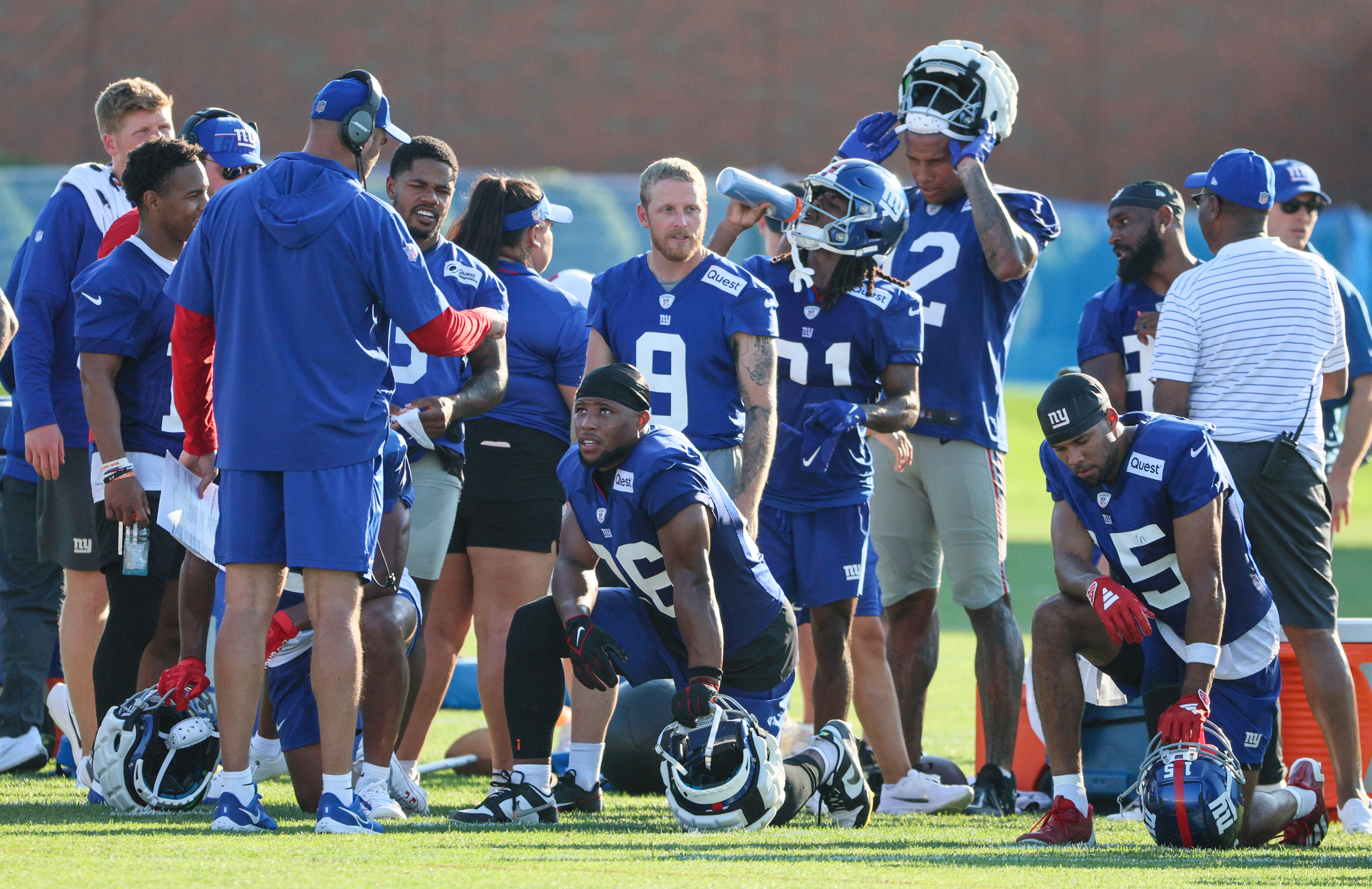 East Rutherford, New Jersey, USA. 30th July, 2019. New York Giants running  back Saquon Barkley (26) goes for a long run during training camp at the Quest  Diagnostics Training Center in East