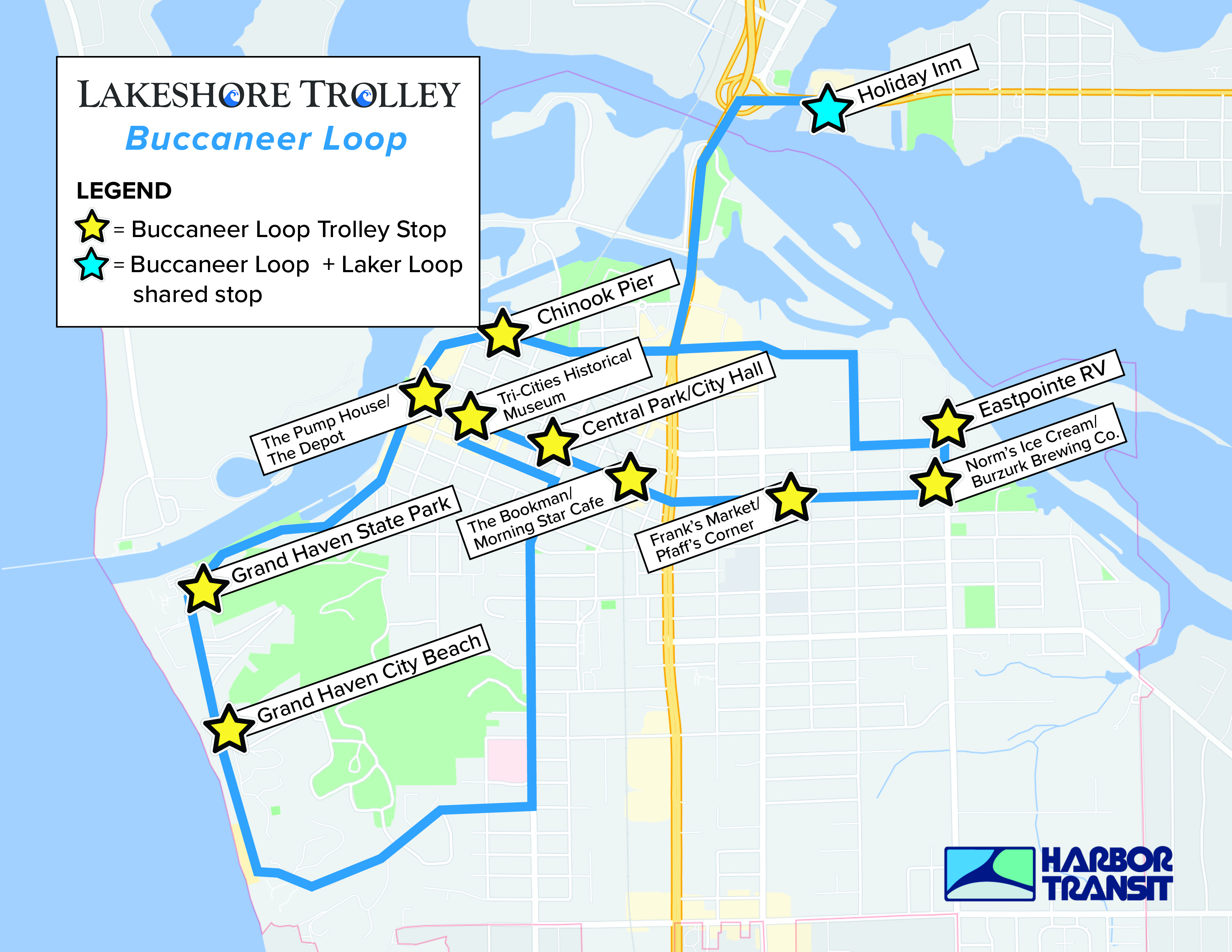 Harbor Transit will run a free 45-minute loop through Grand Haven this summer using its new blue Lakeshore Trolley.