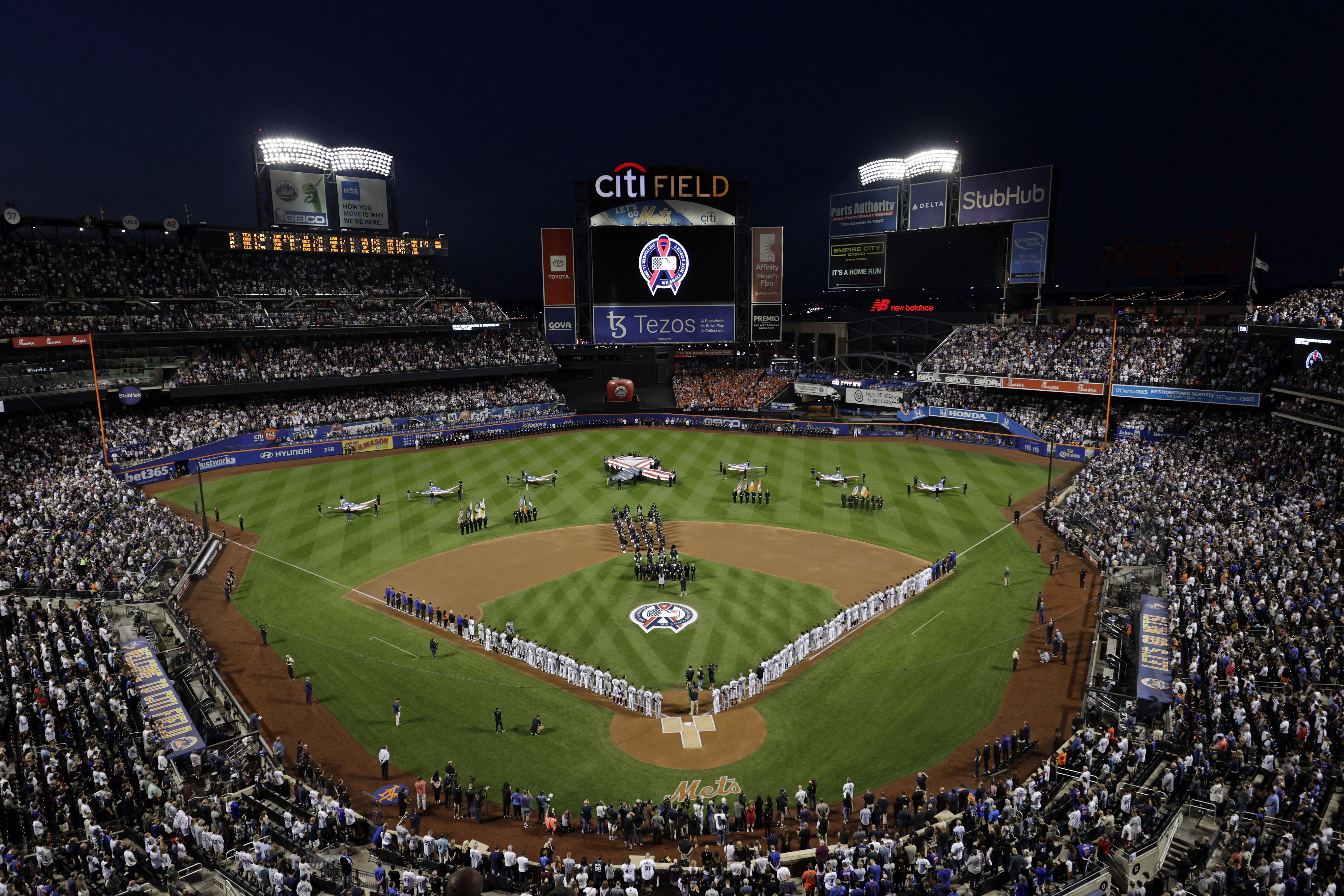 Pregame ceremonies commemorating 9/11 were held at Citi Field before  tonight's Subway Series matchup 