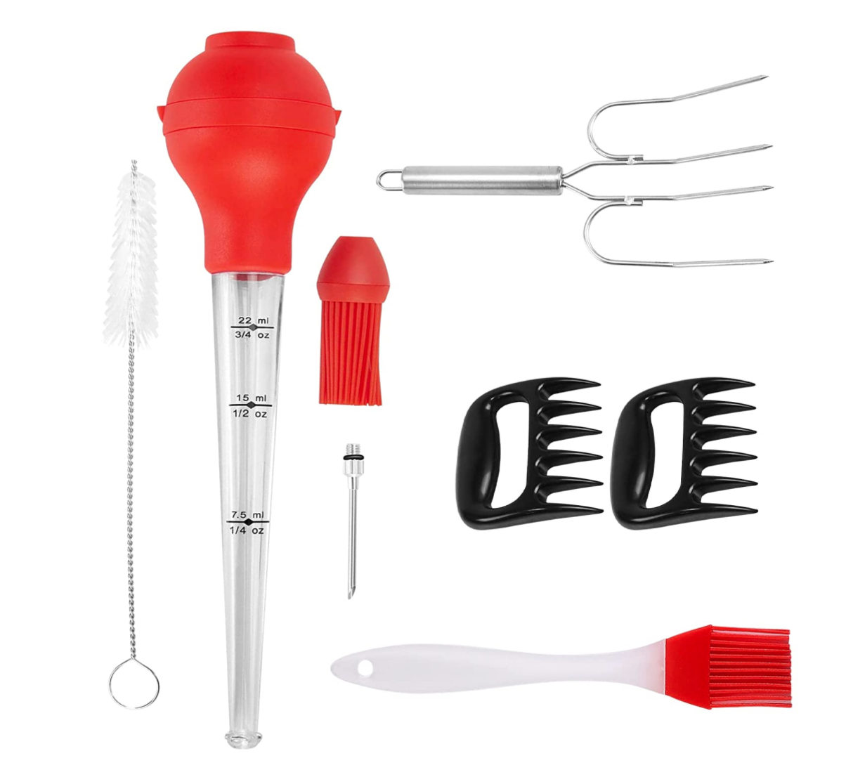 Nylon Heat-resistant Turkey Baster Cooking Set Includes Meat Baster, 1  Silicone Basting Brush and 2 Cleaning Brush for BBQ Grill Baking Kitchen
