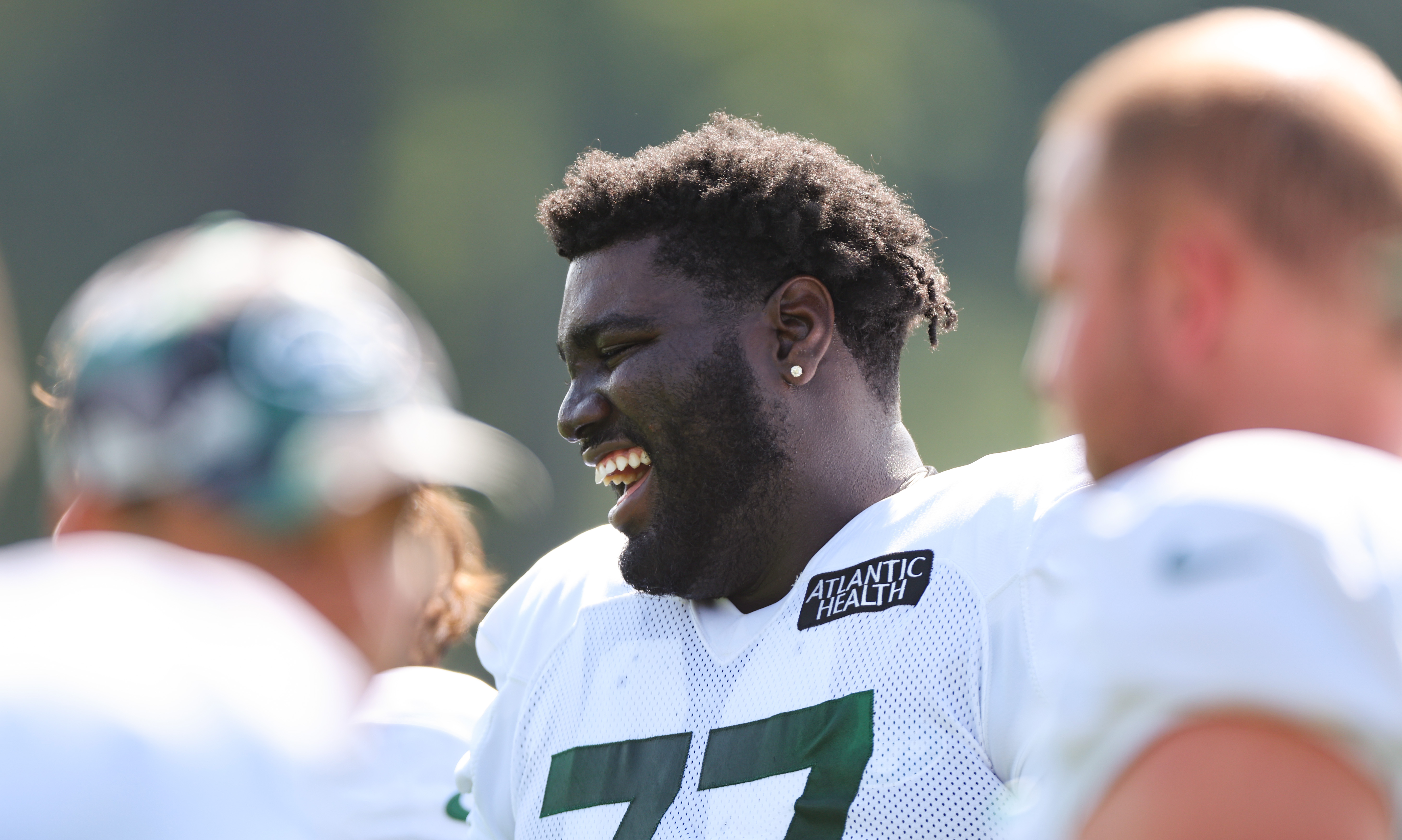 Florham Park, New Jersey, USA. 28th July, 2021. New York Jets wide receiver  Denzel Mims (11) takes part in a drill during morning training camp session  at the Atlantic Health Jets Training