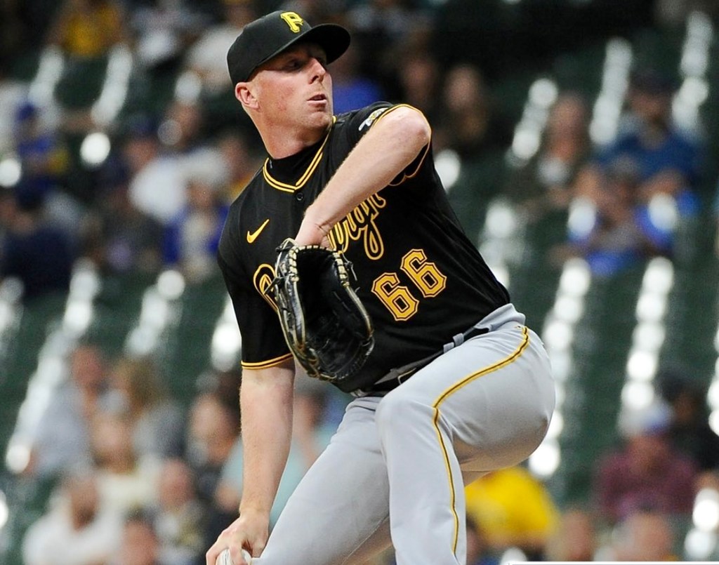 Coach Shea Spitzbarth pitching in the Major Leagues