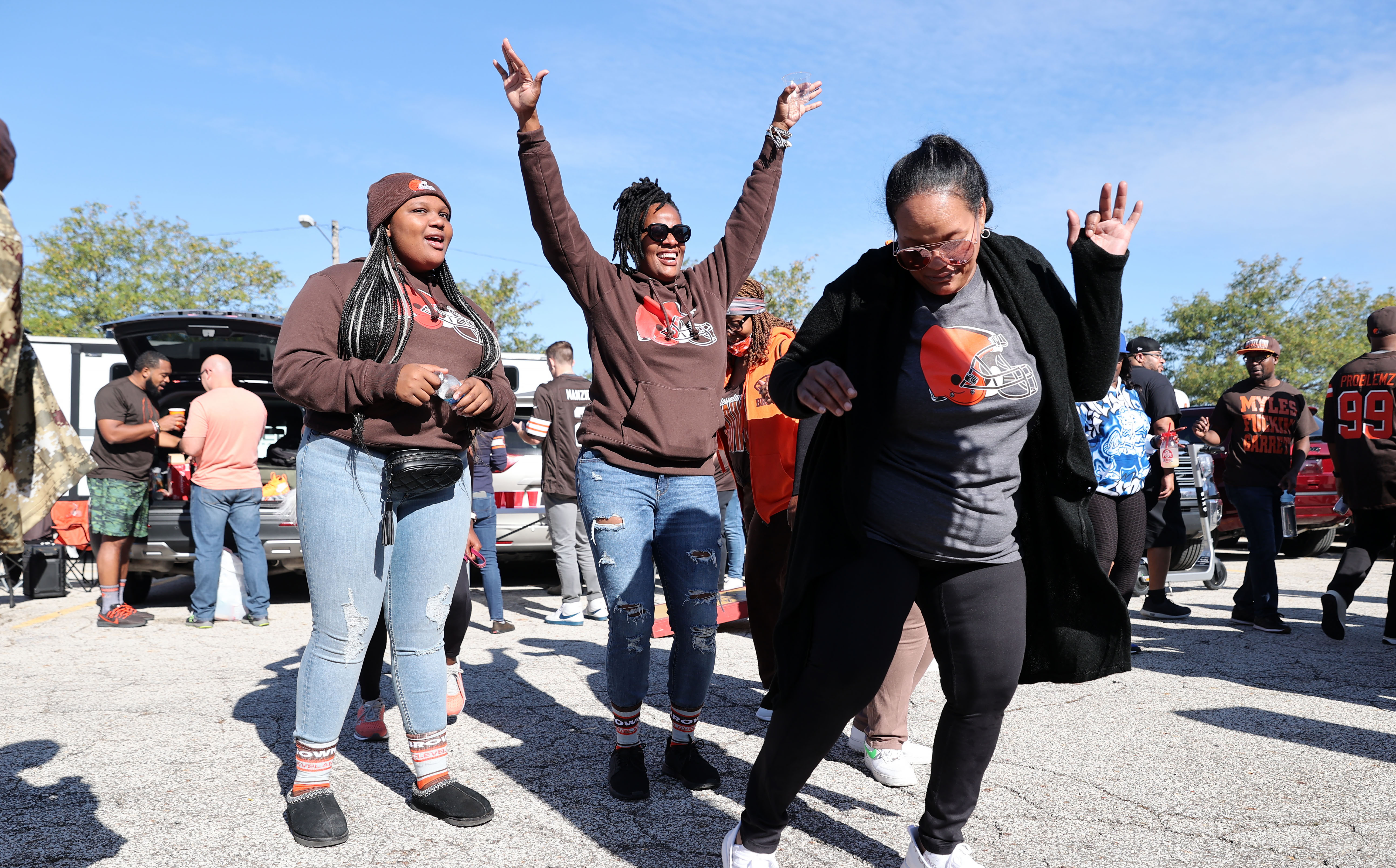 Cleveland Browns fans tailgate in the Muni Lot before the game, September  26, 2021 