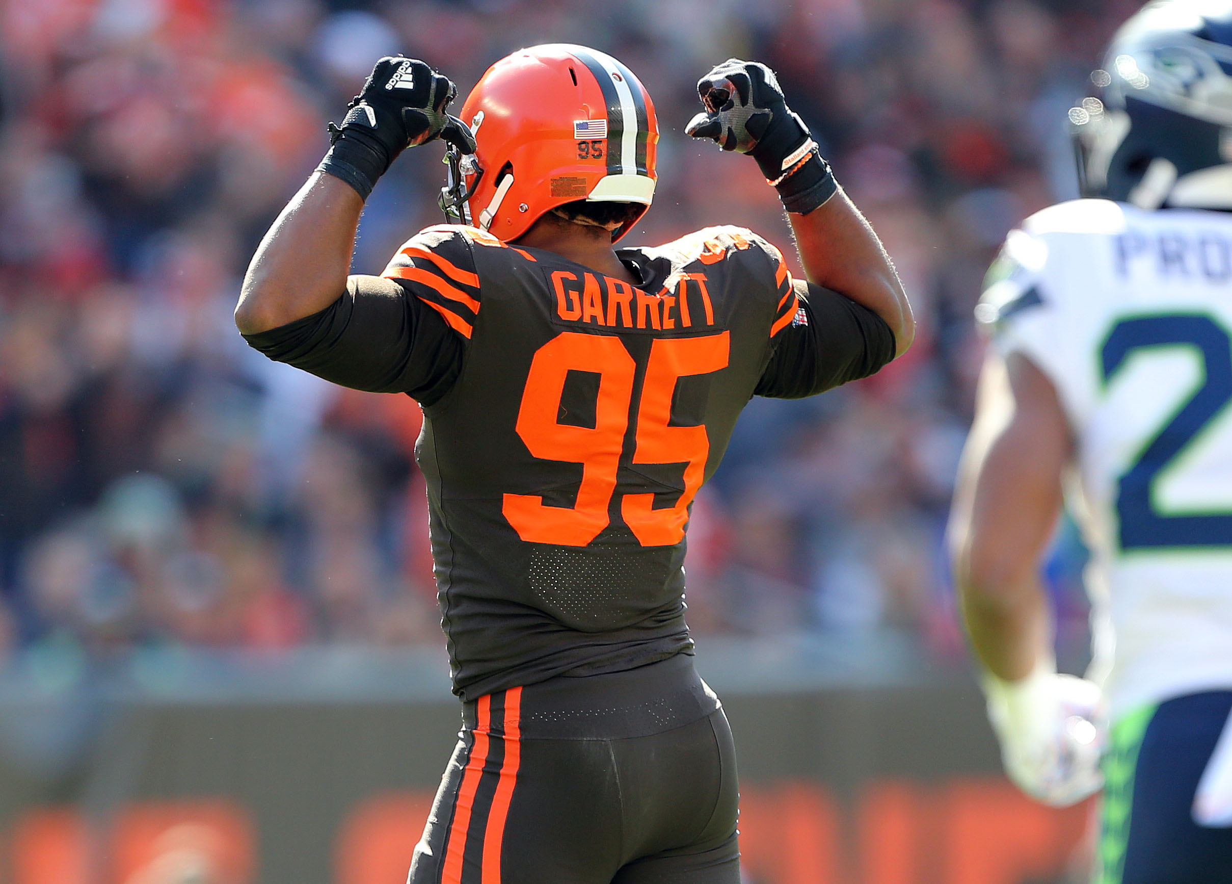 Sold at Auction: November 10, 2019 Myles Garrett game worn Cleveland Browns  jersey.