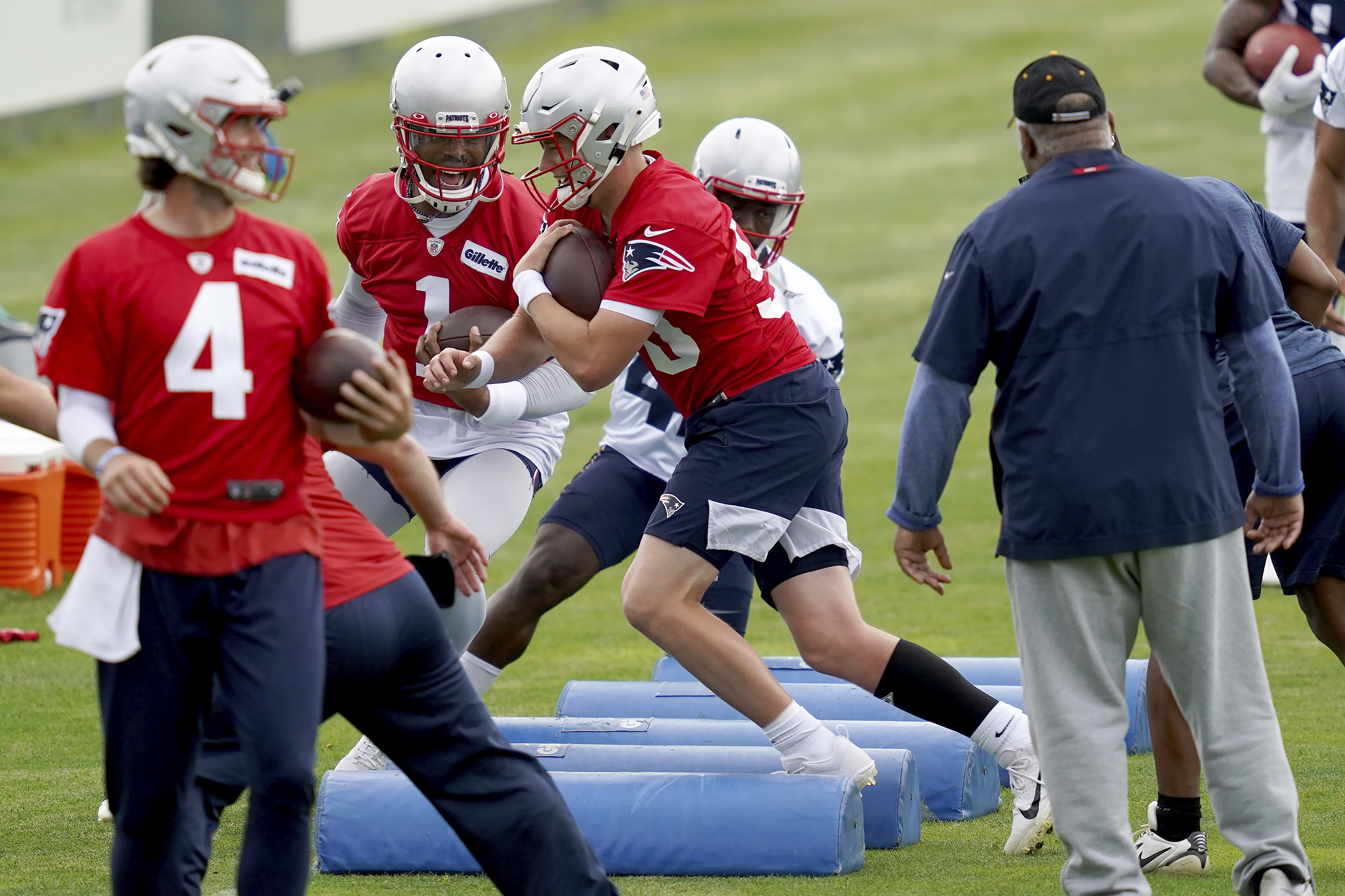 Why is QB Mac Jones wearing No. 50 during Patriots training camp?