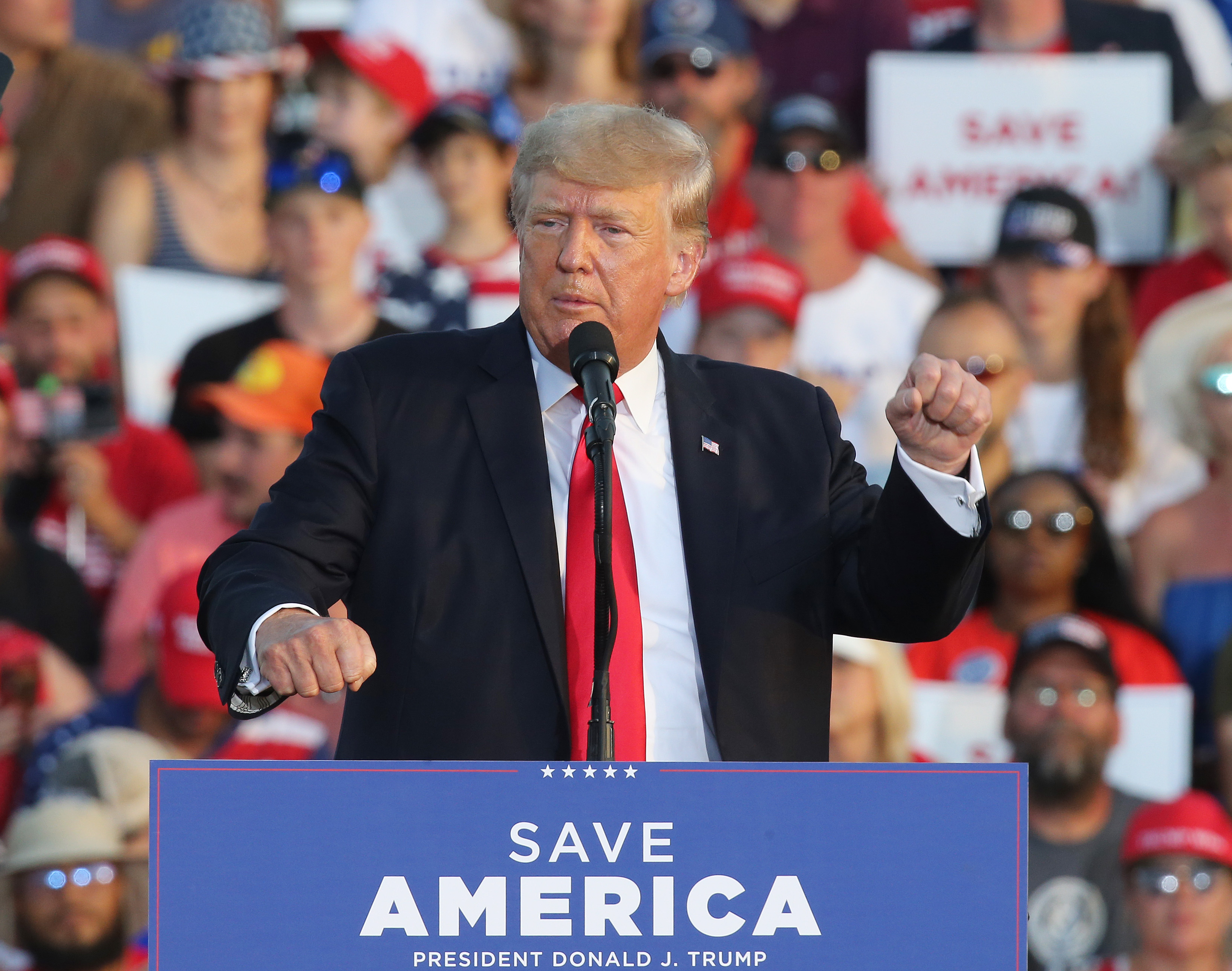 President Donald Trump holds first rally since leaving office at the ...