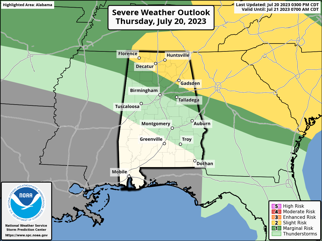 Severe storms possible today in Alabama and tomorrow and Saturday too