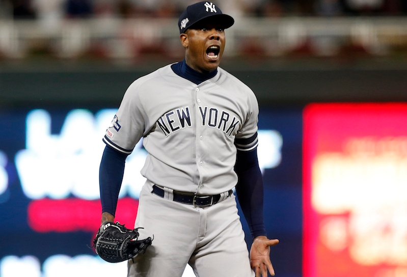 Aroldis Chapman is back with yankees mlb jersey wholesale the Yankees; how  much can they trust him?