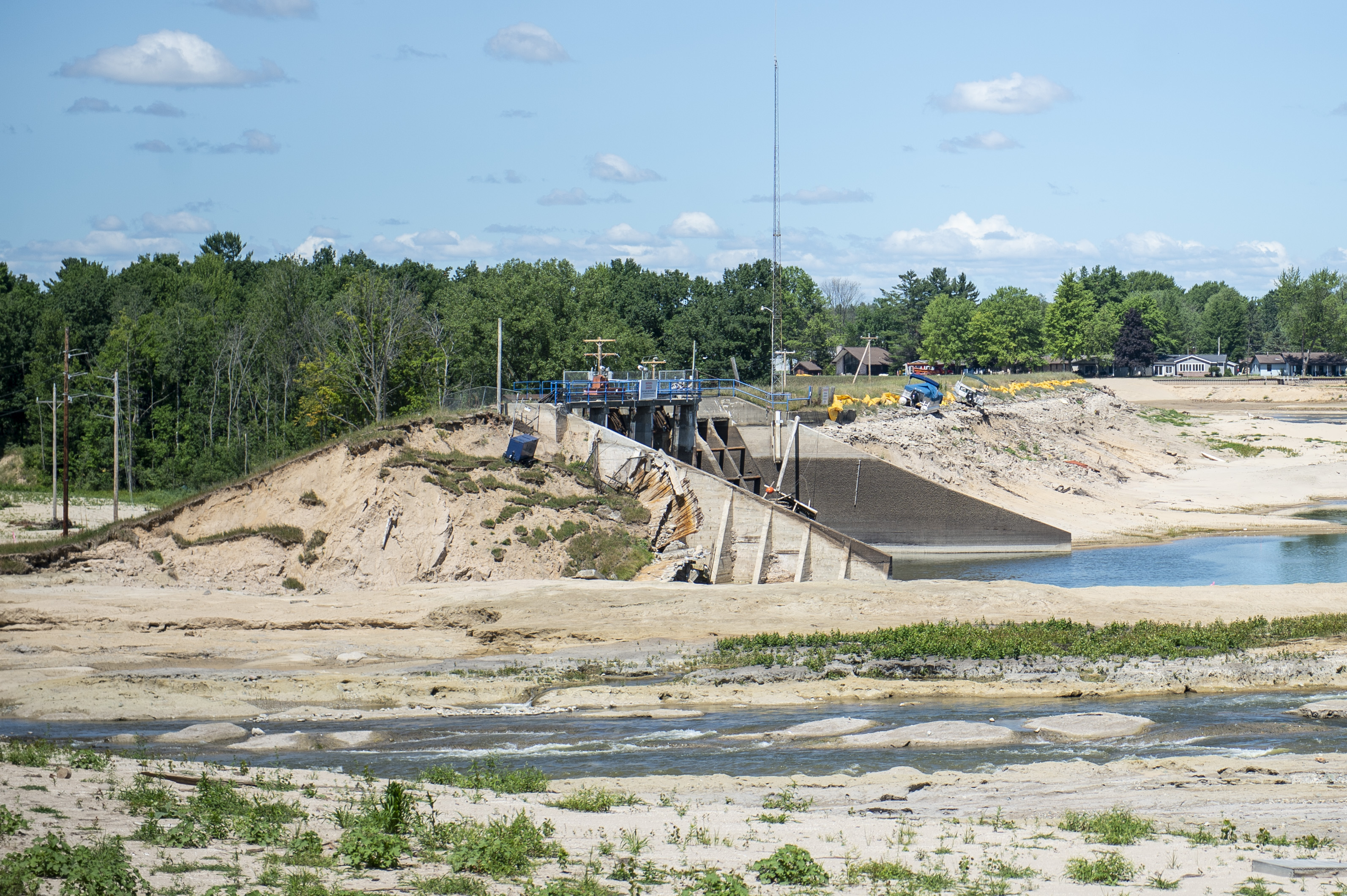 A view of the Edenville Dam in Hope Township on Thursday, July 30, 2020. The devastating flood in May gushed over the majority of land in this area. (Kaytie Boomer | MLive.com)