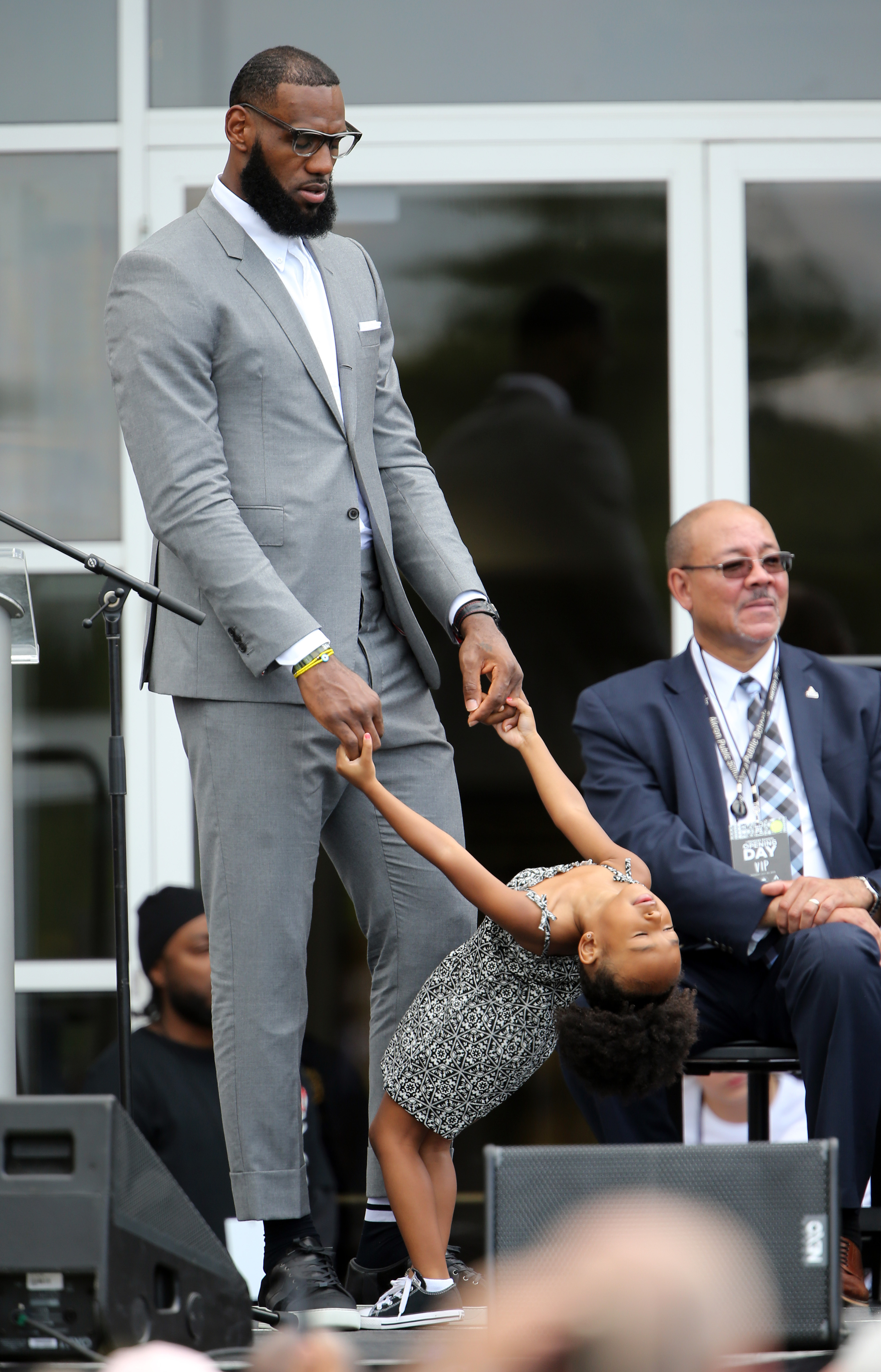 LeBron James plays with his daughter Zhuri during the grand opening of the LeBron James Family Foundation and Akron Public school's I Promise school Monday, July 30, 2018.  Joshua Gunter, cleveland.com